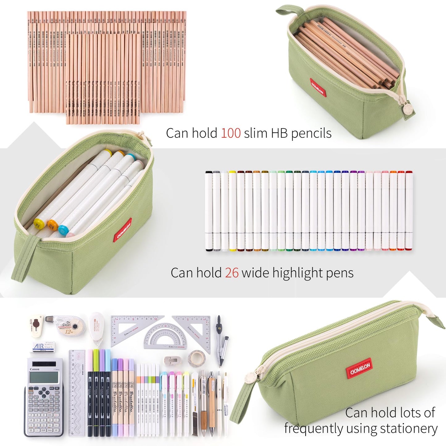 CICIMELON Pencil Case Large Capacity Pouch Pen Bag for School Teen Girl Boy Men Women (Green)
