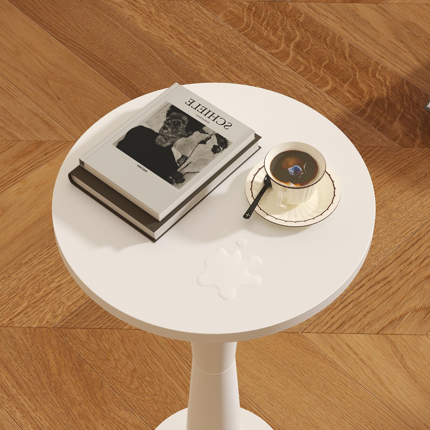 LAATOOREE Small Round Side Table, Wood Pedestal Drink Table, Accent Coffee End Table with Solid Wood Leg for Small Space, Living Room, Bedroom, Corner (1, White)