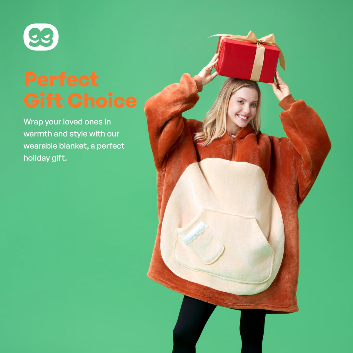 Giggling Getup Wearable Blanket Hoodie for Women Men Sherpa Fleece Hooded Blanket Sweatshirt Warm Cozy Sherpa Wearable Throw Oversized Hoodie with Giant Pocket & Sleeves for Adult Christmas Reindeer