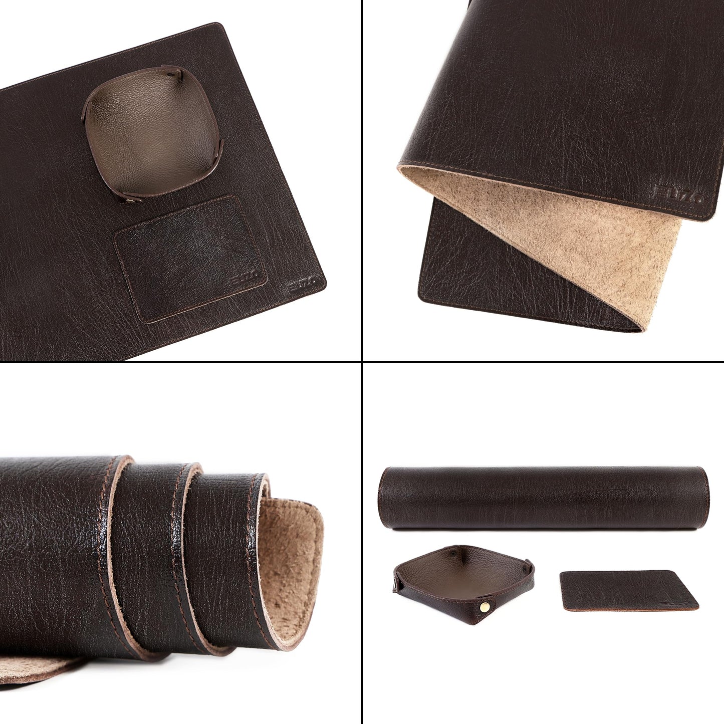 ELIZO Leather Desk Pad Real Leather Desk Mat Thick (3mm) Double Layer (32x16) Cover Blotter Desk Protector Large Computer Mat for Keyboard Mouse Pad Table Laptop Mat Office Accessories - Espresso