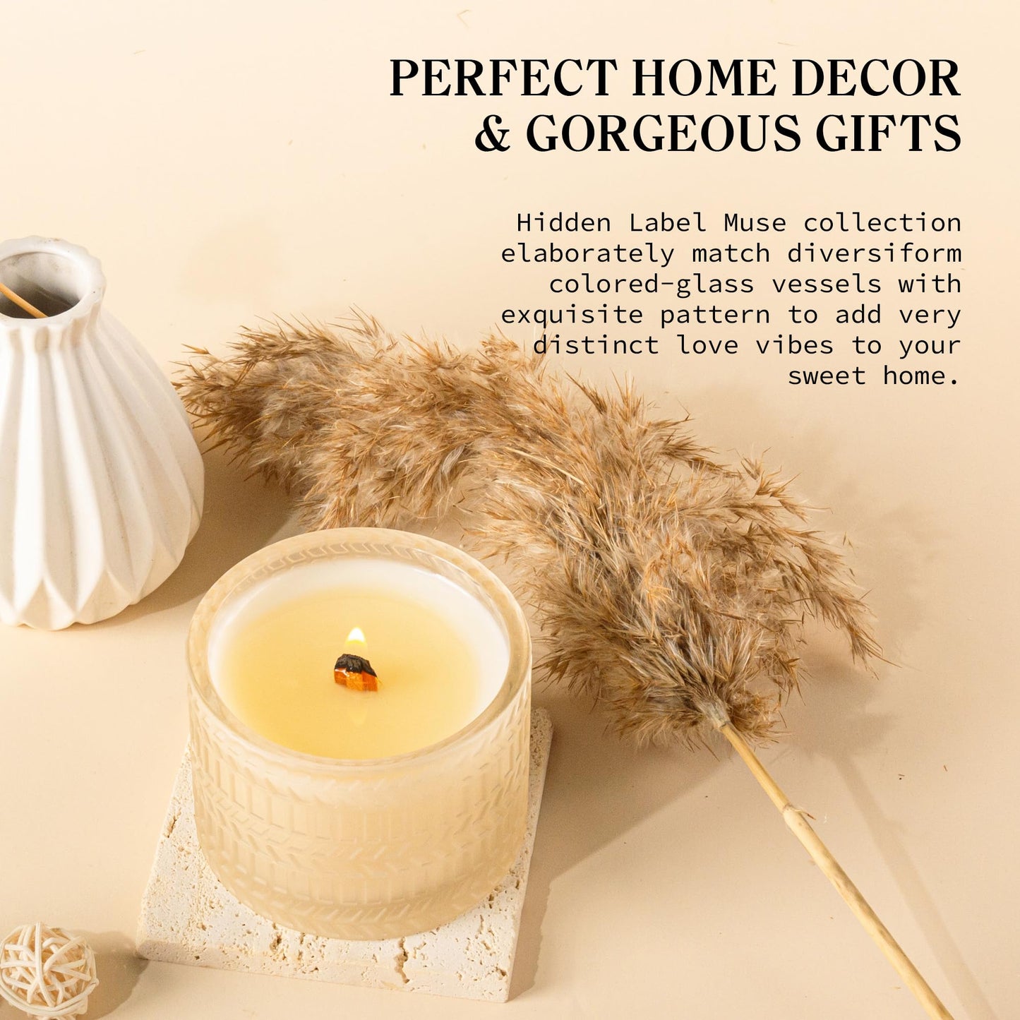 Hidden Label Decorative Jar Candle,Rose & Sandalwood + Vanilla & Coconut Scented Candles, Wood Wick Candles