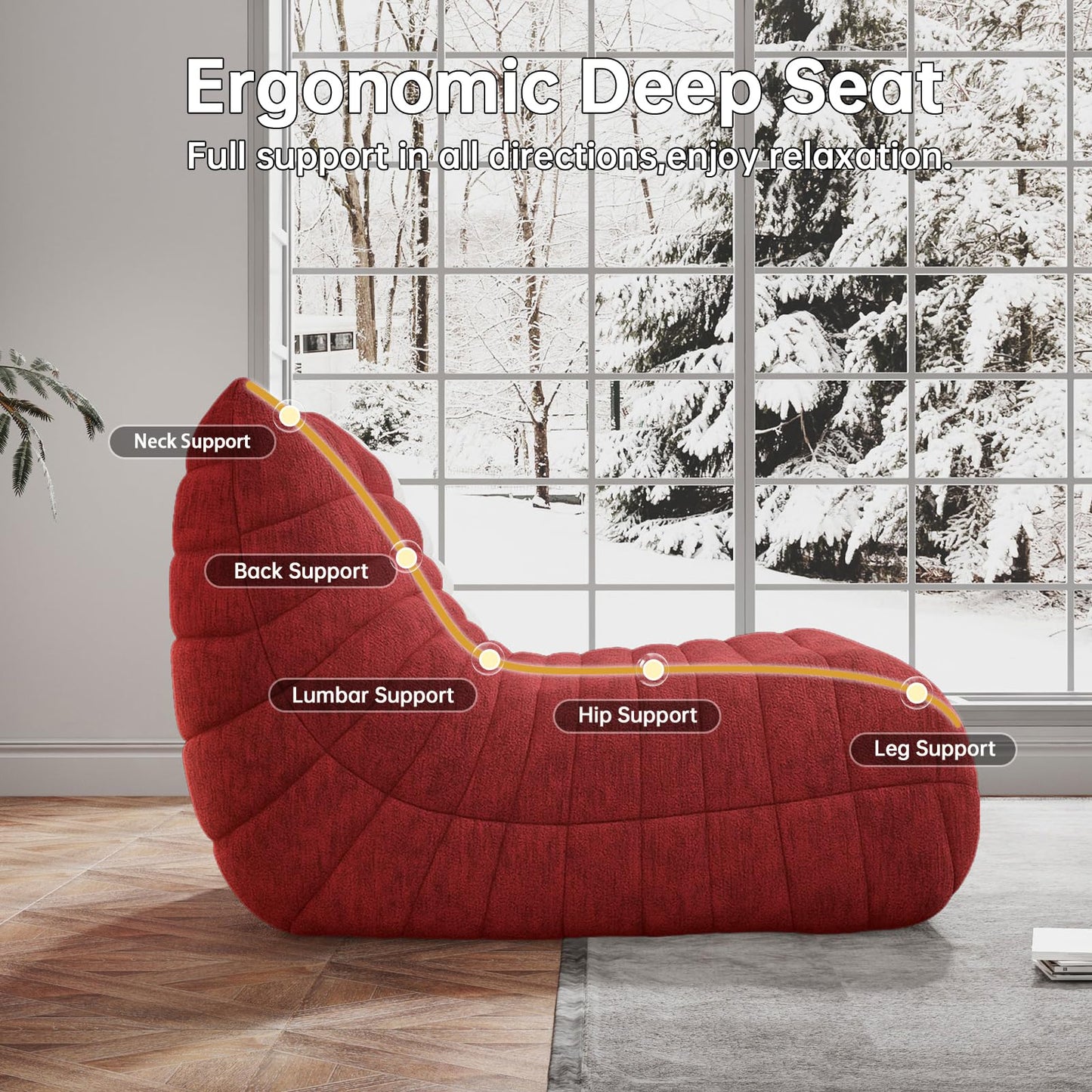 WHGBJA Bean Bag Chair for Adults, Lazy Bean Bag Sofa for Bedroom, Living Room, Reading, Gaming Floor Sofa Chair, Boneless, Comfy