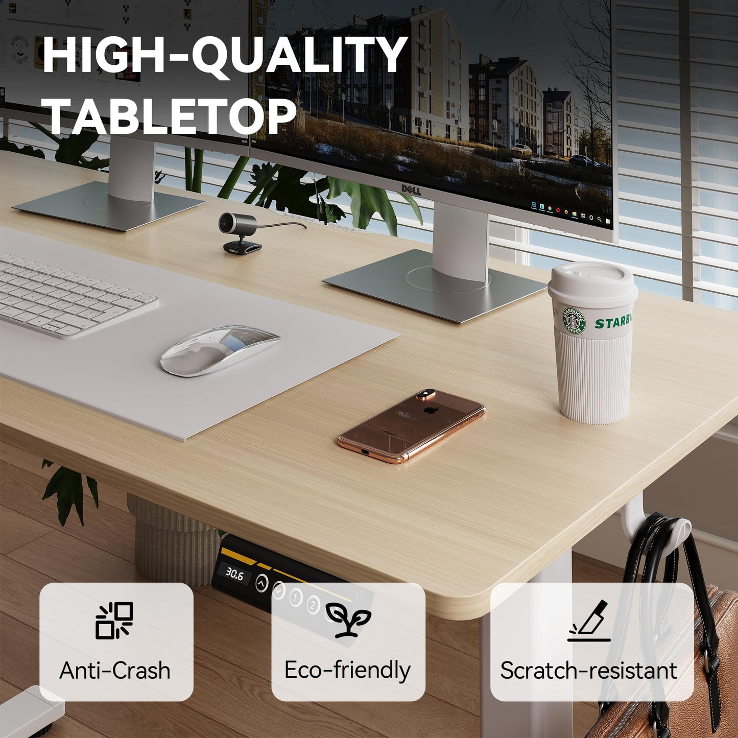 Gamork Electric Standing Desk,48x24 Inches Adjustable Height Stand up Desk, Sit Stand Home Office Desk with Splice Board, 3 Preset Heights,Equipped with Hooks,Ergonomic Computer Workstation,Nature