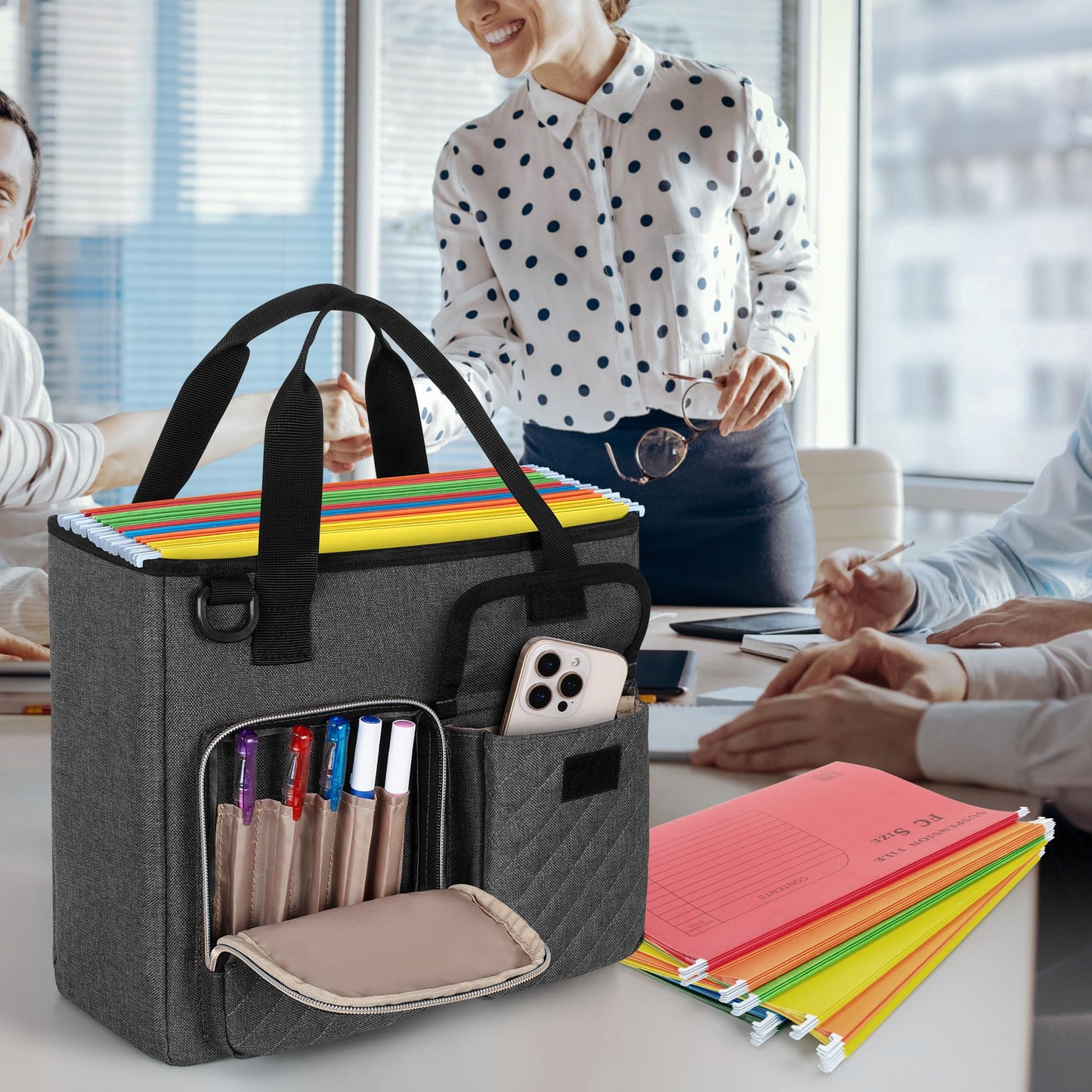LUXJA Vertical File Organizer for Letter Size Hanging File Folder, Portable Document Organizer with Tablet Pocket (Up to 12.9 in), Bag Only, Gray