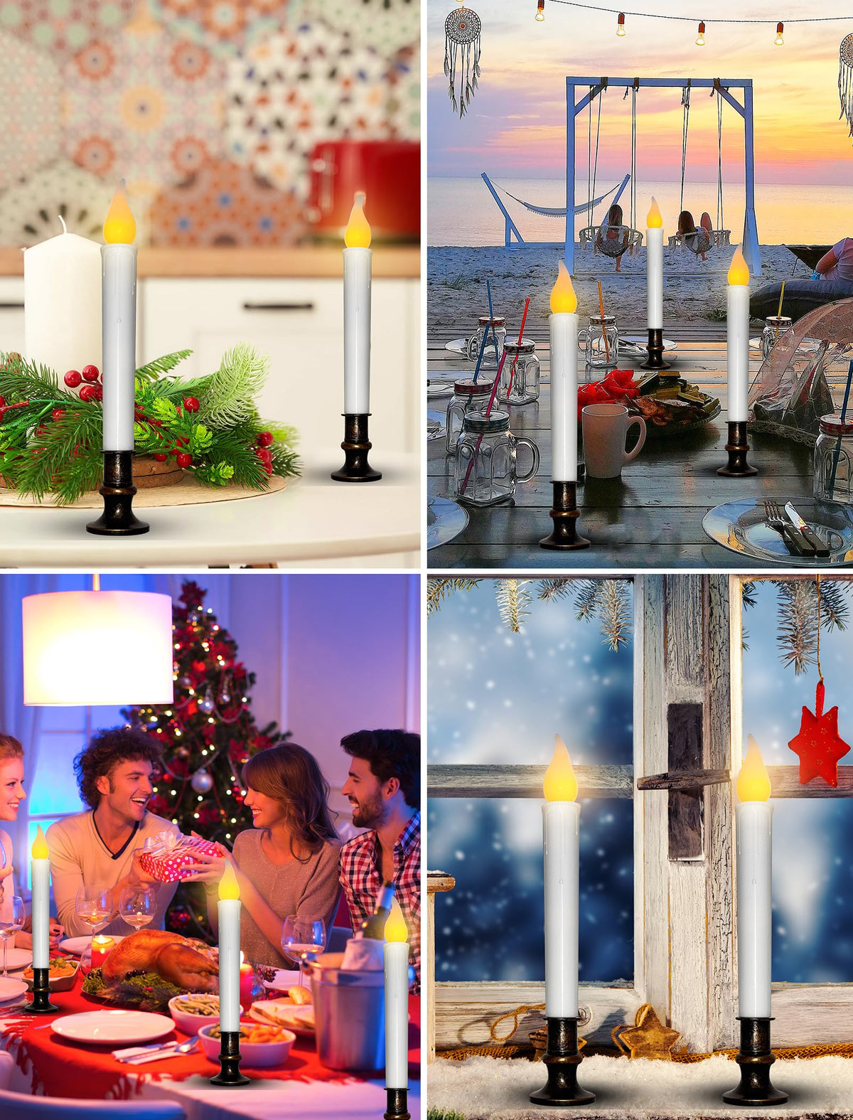 Xingzd 4 Pack Christmas Battery Operated LED Window Candles with Timer, 7.75" Teardrop Flameless Candle Lamp with 4 Suction Cups for Indoor Party Mantels Table Birthday Home Decor, Bronze
