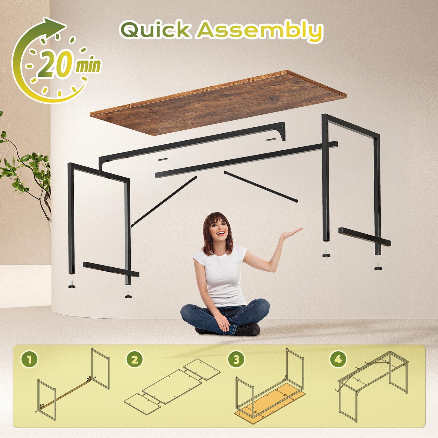 PRAISUN 47 Inch Computer Desk, Home Office Desk with Spacious Desktop, Modern Gaming Desk, Writing Study Table for Bedroom, Small Spaces, Work from Home Desk with Metal Frame, Rusitc Brown