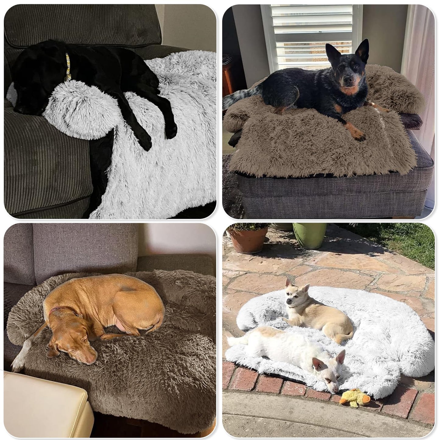 Calming Dog Bed Fluffy Plush Dog Mat for Furniture Protector with Removable Washable Cover for Large Medium Small Dogs and Cats (Large(45x37x6), Camel)