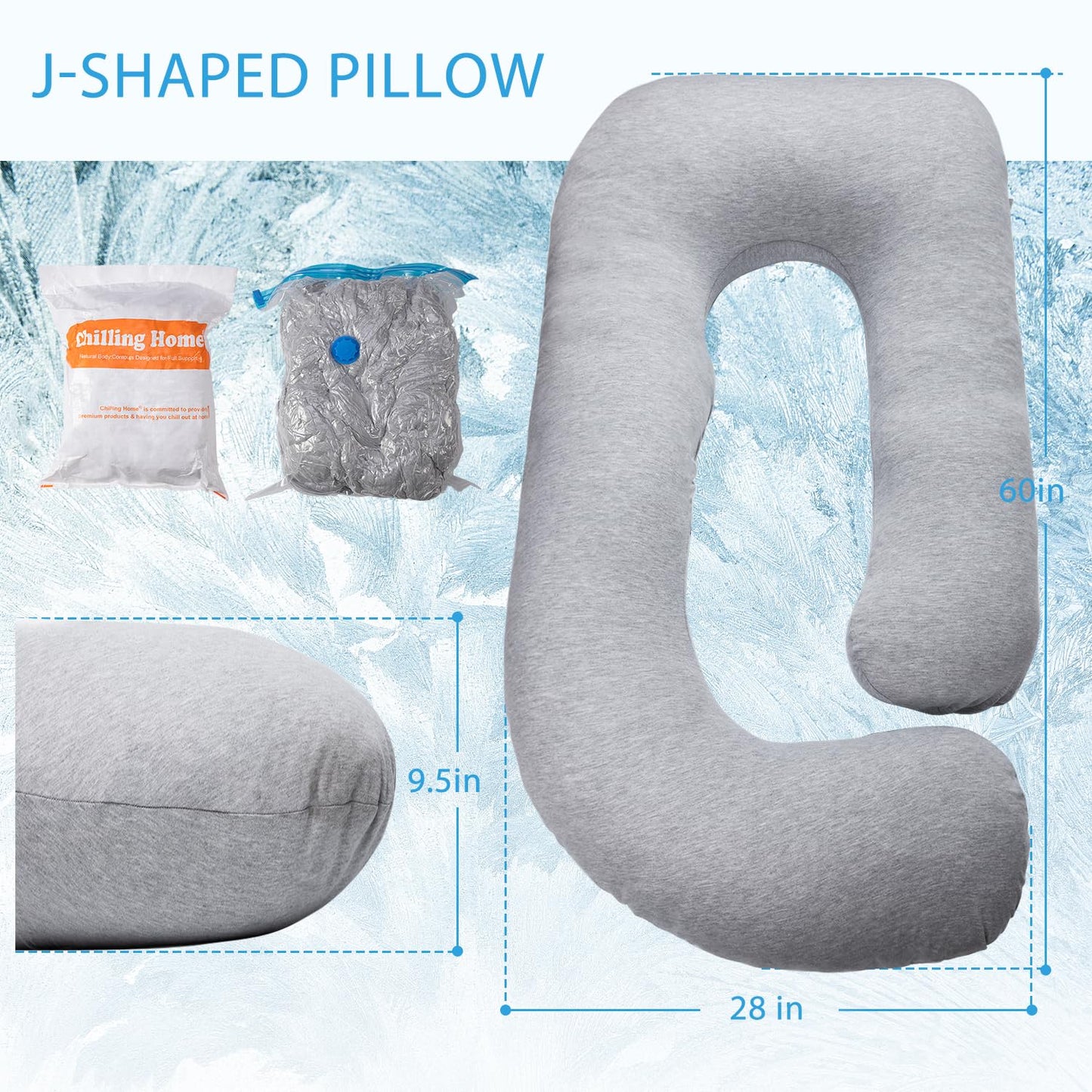 Chilling Home Pregnancy Pillow, Full Body Maternity Pillow for Pregnant Women, 63 inch Comfort U Shaped Pillow with Removable Washable Cover Cooling Jersey - Grey