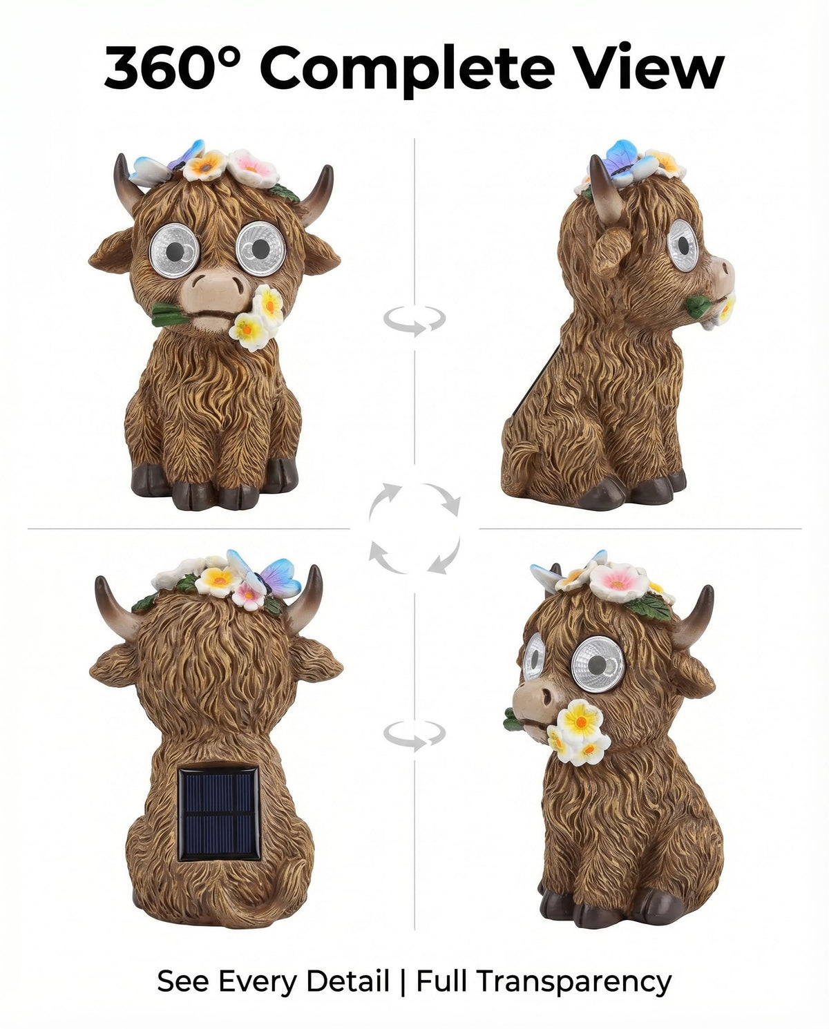 2 Solar Cow Garden Statues with Lighted Eyes – Cute Highland Cow Outdoor Decor, Waterproof Resin Animal Figurines for Yard, Patio, Lawn & Gifts (2-Pack)