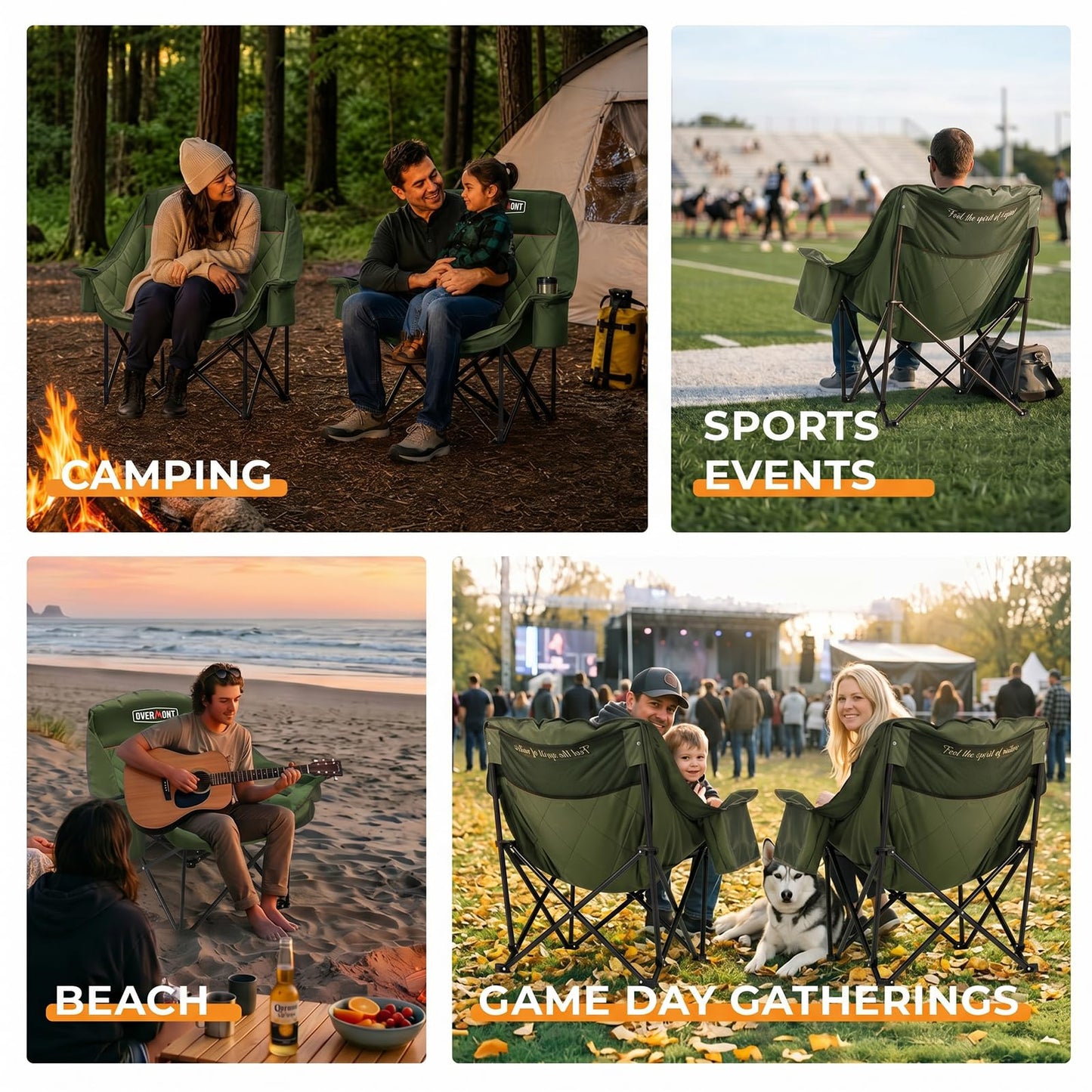 Overmont Oversized XL Camping Chair for Adults - 500lbs Support Heavy-Duty Padded Folding Chair with Side Pocket Cup Holder Cooling Bag for Outdoor Sports Garden Beach Fishing Lawn Green