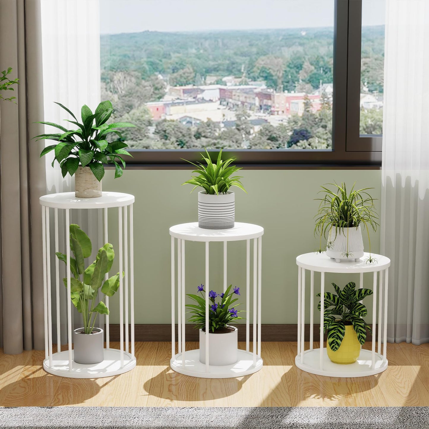 Leinade Plant Stand Indoor,small plant stool,Flower Pot Corner stand holder,Mid Century Heavy Duty Metal Tall Home Decor,Modern Round End Table,Small Rustic Display Stand for Living Room,Bedroom(White,18In)