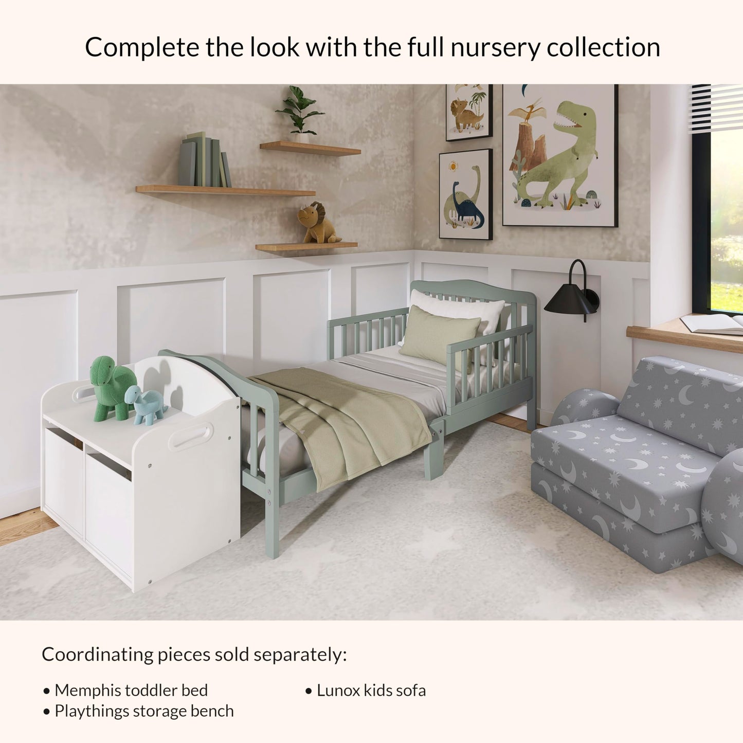 Dream On Me Classic Design Toddler Bed, Safety Rails, GREENGUARD Gold, Meadow Green