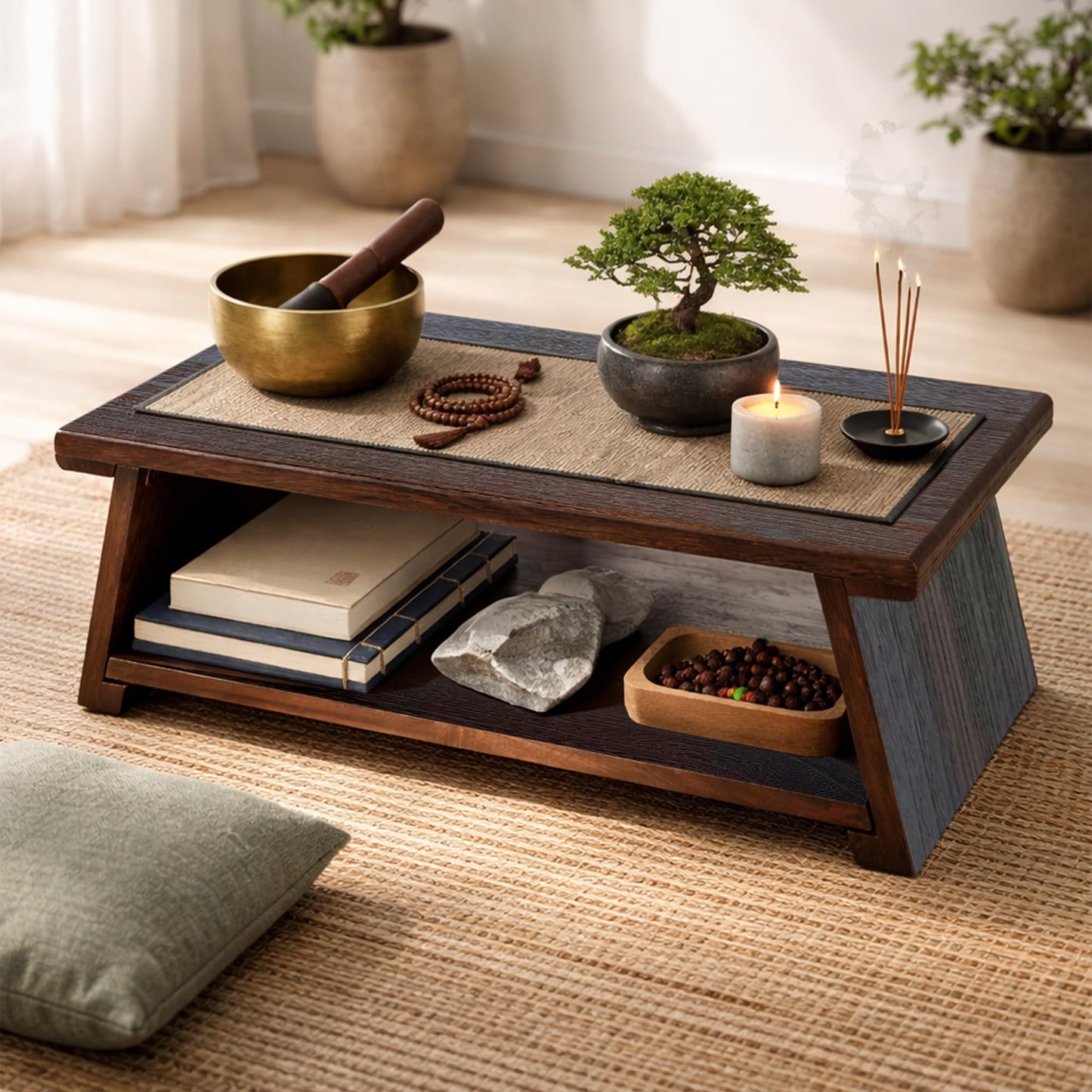 koretech Japanese Low Floor Table Folding Coffee Tables,23''x13.5'' Paulownia Wood Tables Tatami Tables Meditation Table Altar with Storage
