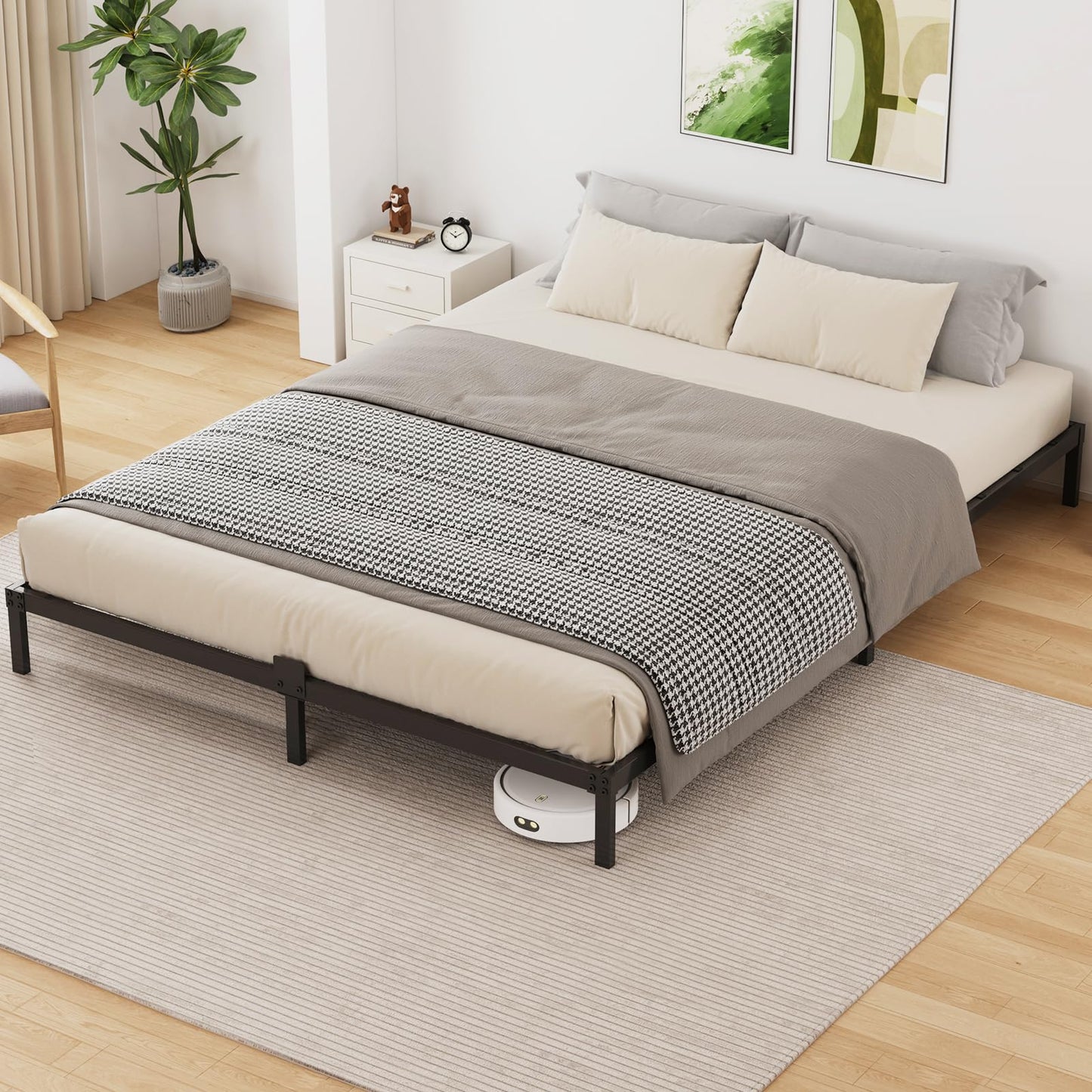 Samhapyrom 6 Inch Low Profile Full Size Bed Frame, Noise-Free Heavy Duty Metal Platform with Mattress Stopper, No Box Spring Needed, Easy Assembly Steel Support, Black