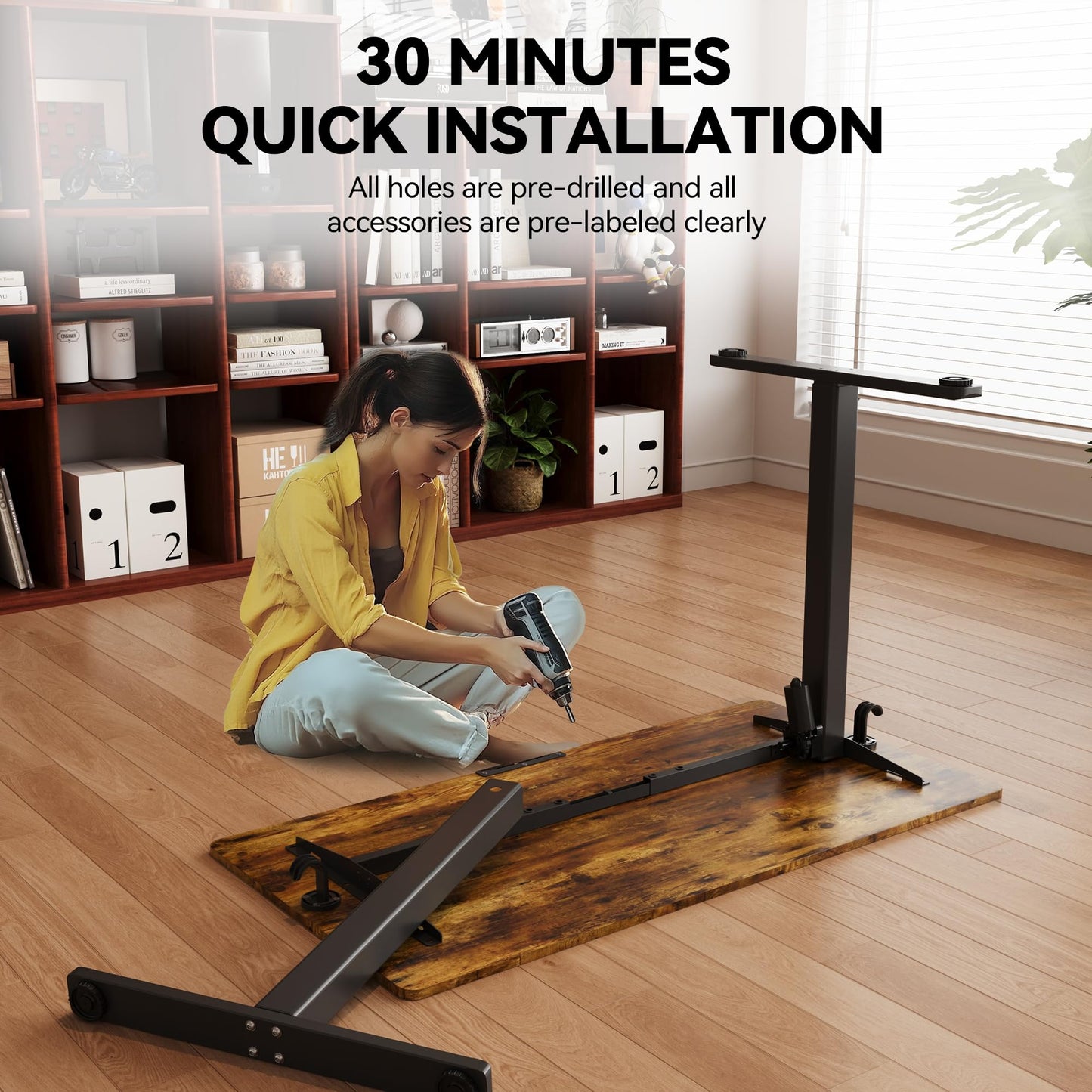 Gamork Electric Standing Desk,48x24 Inches Adjustable Height Stand up Desk, Sit Stand Home Office Desk with Splice Board, 3 Preset Heights,Equipped with Hooks,Ergonomic Computer Workstation,Brown