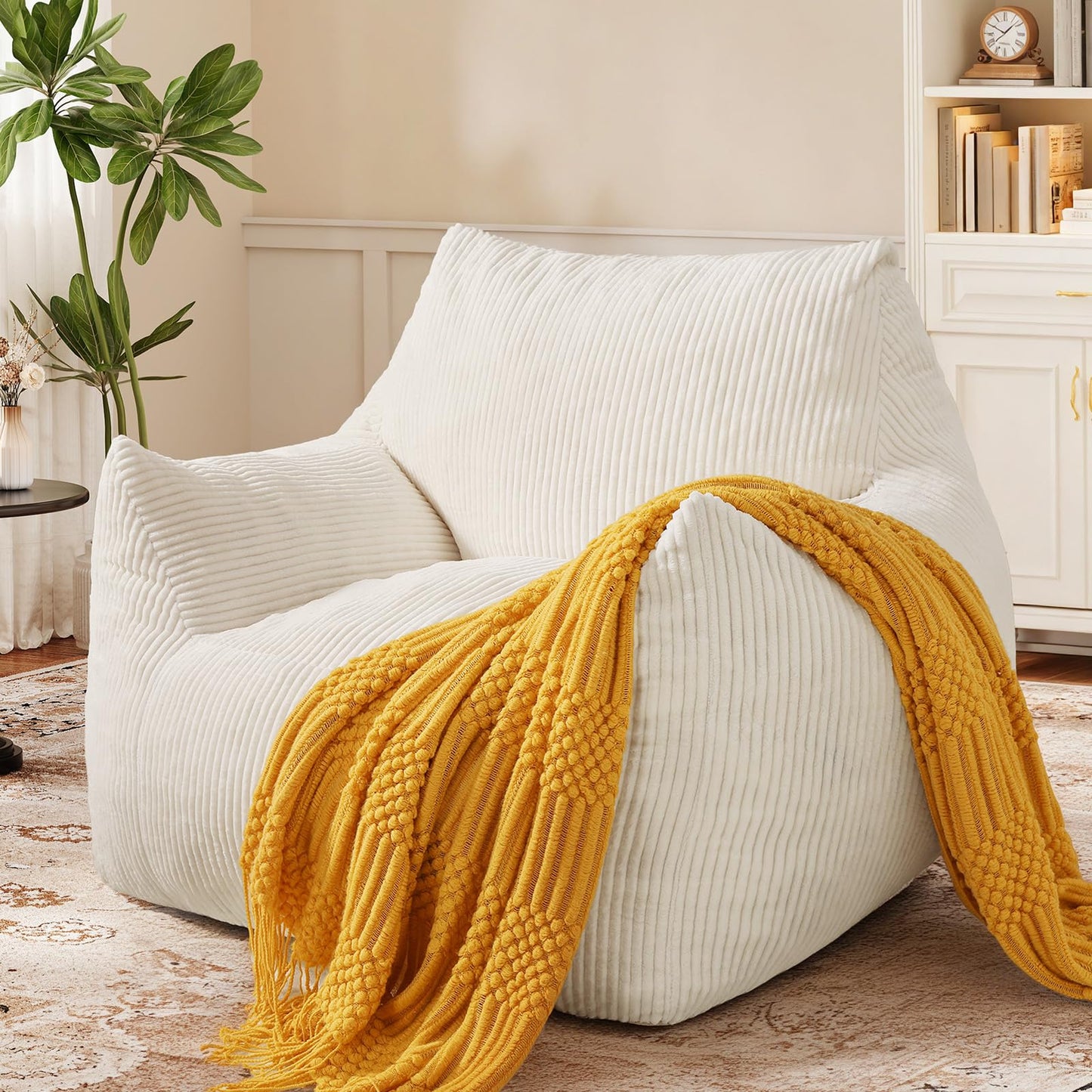 Vellorise Big Bean Bag Chair for Adults, Ultra Soft Living Room Bean Bag with Armrests, Stuffed BeanBag Chair for Napping, Gaming, Vacuum-Compressed for Easy Gifting, 48 Hours to Fluffs Up, Beige