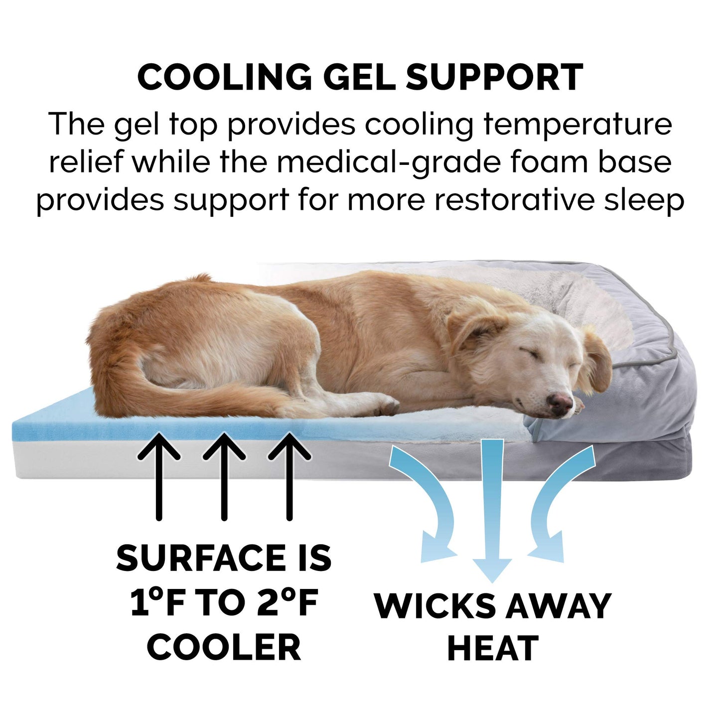 Furhaven Cooling Gel Dog Bed for Medium/Small Dogs w/ Removable Bolsters & Washable Cover, For Dogs Up to 35 lbs - Plush & Velvet Waves Perfect Comfort Sofa - Granite Gray, Medium