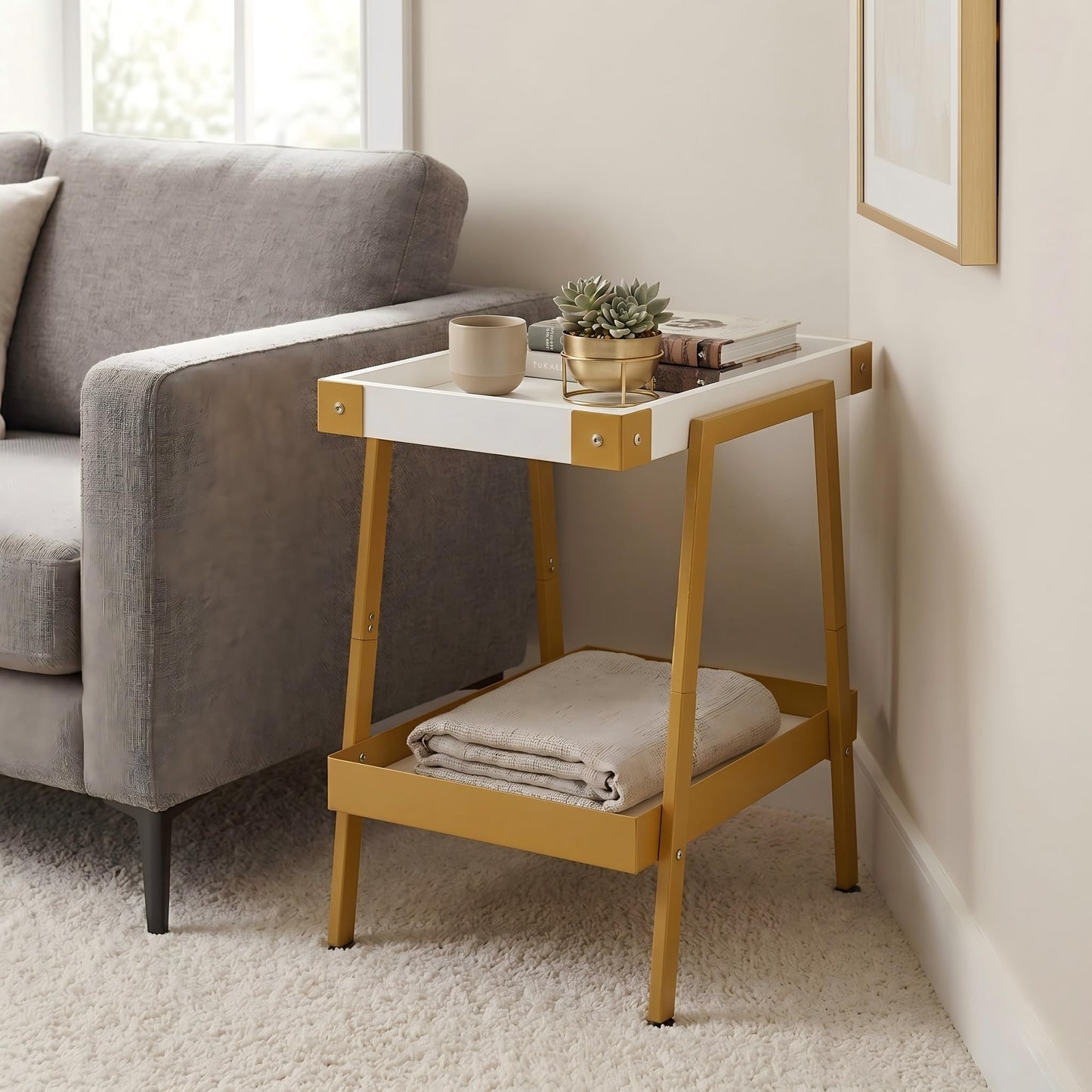 IPARTS EXPERT Farmhouse Side Table | 2-Tier Industrial A-Frame Bedroom Nightstand, Heavy Duty Load to 150 LBS Idea for Living Room, Bedroom, Entryways, Home Offices - Easy Assembly