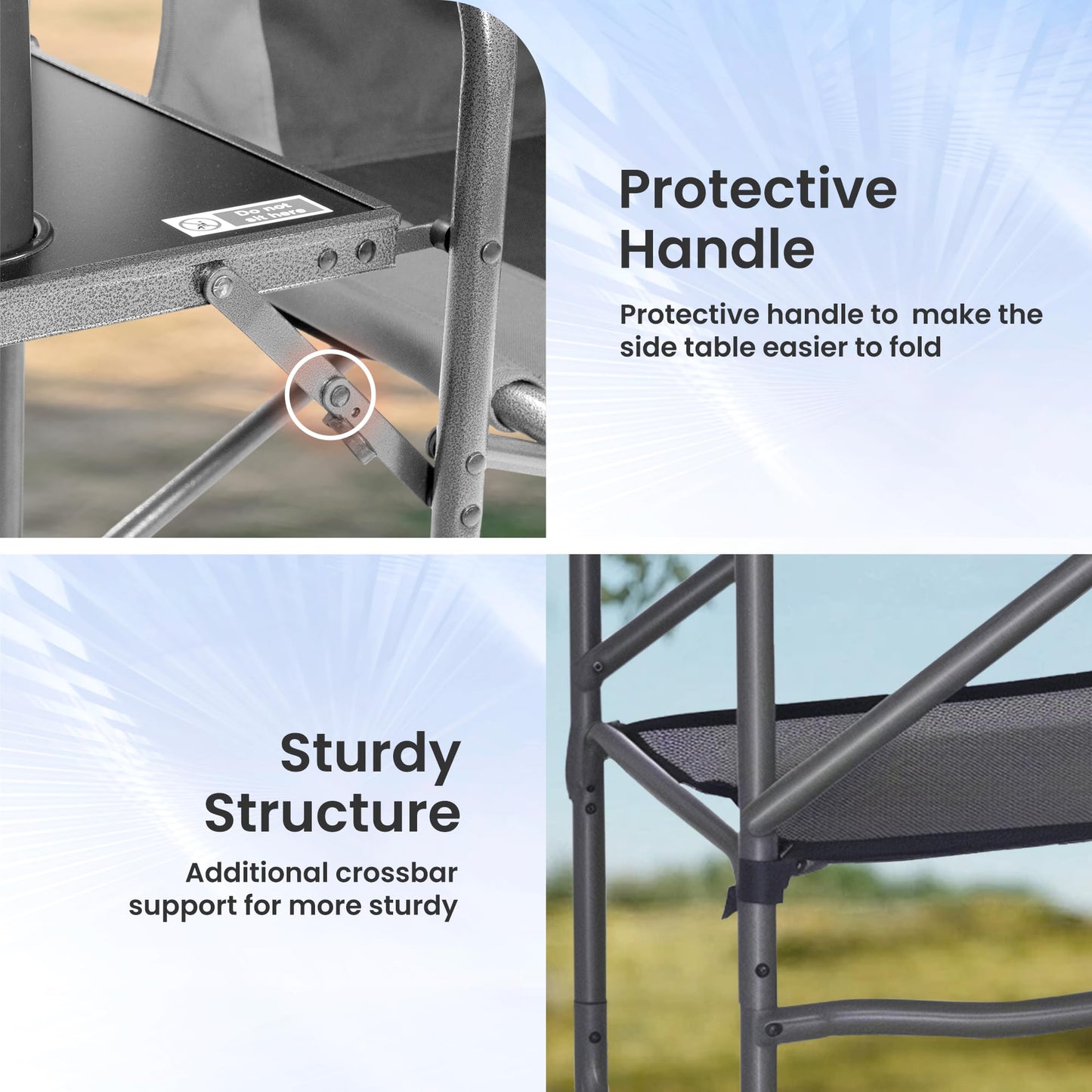 Foristrail 30" Bar Height Director Chair - 400lbs Heavy Duty with Detachable Footrest & Side Table, Portable Foldable Chair for Makeup Artists/Outdoor Events (Black/Gray)
