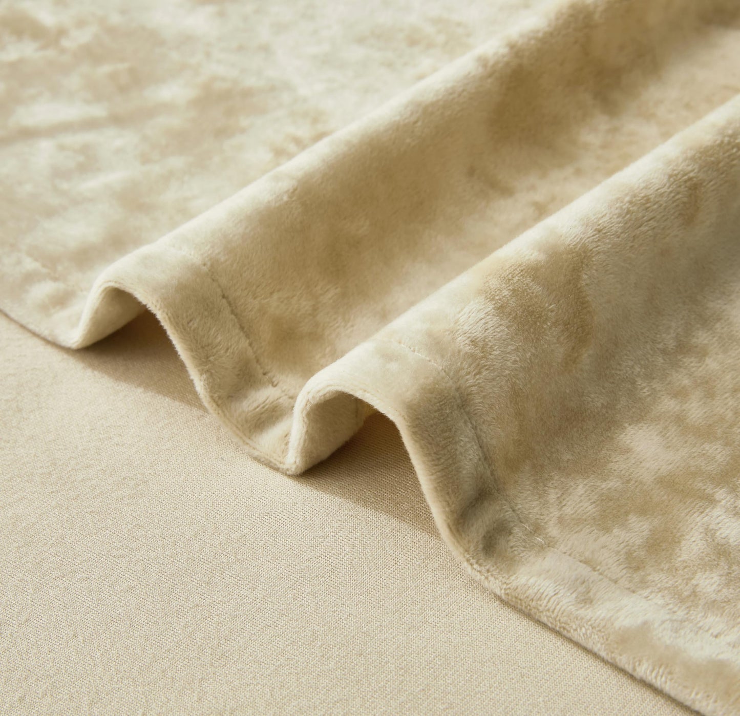 Chezmoi Collection Lux Beige Crushed Velvet Curtains 2 Panel Set - 72 inches Long Room Darkening Luxury Distressed Velvet Rod Pocket Window Drapes for Living Room Bedroom 50" W x 72" L