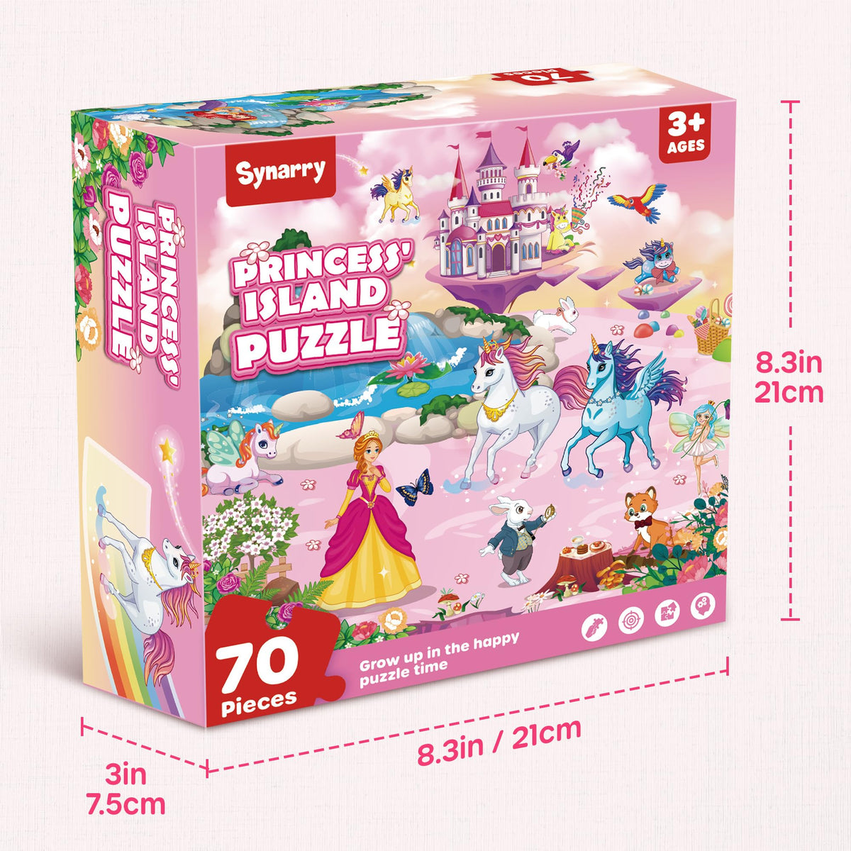 SYNARRY Unicorn Princess Mermaid Fairy Floor Puzzle for Kids Ages 3-5, Large 70 Piece Wooden Puzzle for Kids Ages 4-6, Preschool Toys Gifts for 3 4 5 6 7 8 Years Old Boys Girls Children