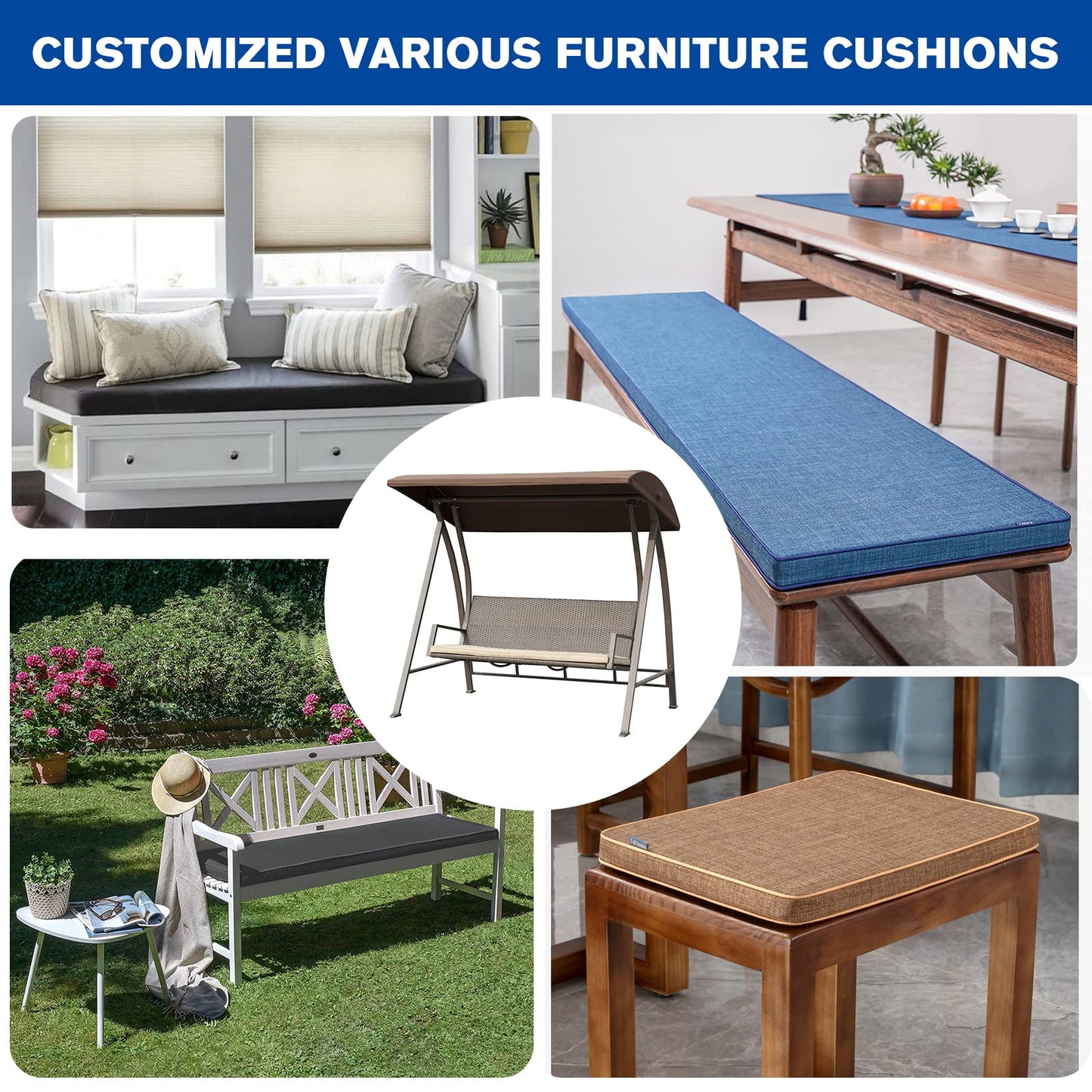 SXROMDA Cushion Custom Size for Bench, Customize Cushion for Indoor Outdoor Patio Furniture Window Seat, Linen Cover with Zipper and 45D High-Resilience Foam Insert (Custom Sizes, Green)