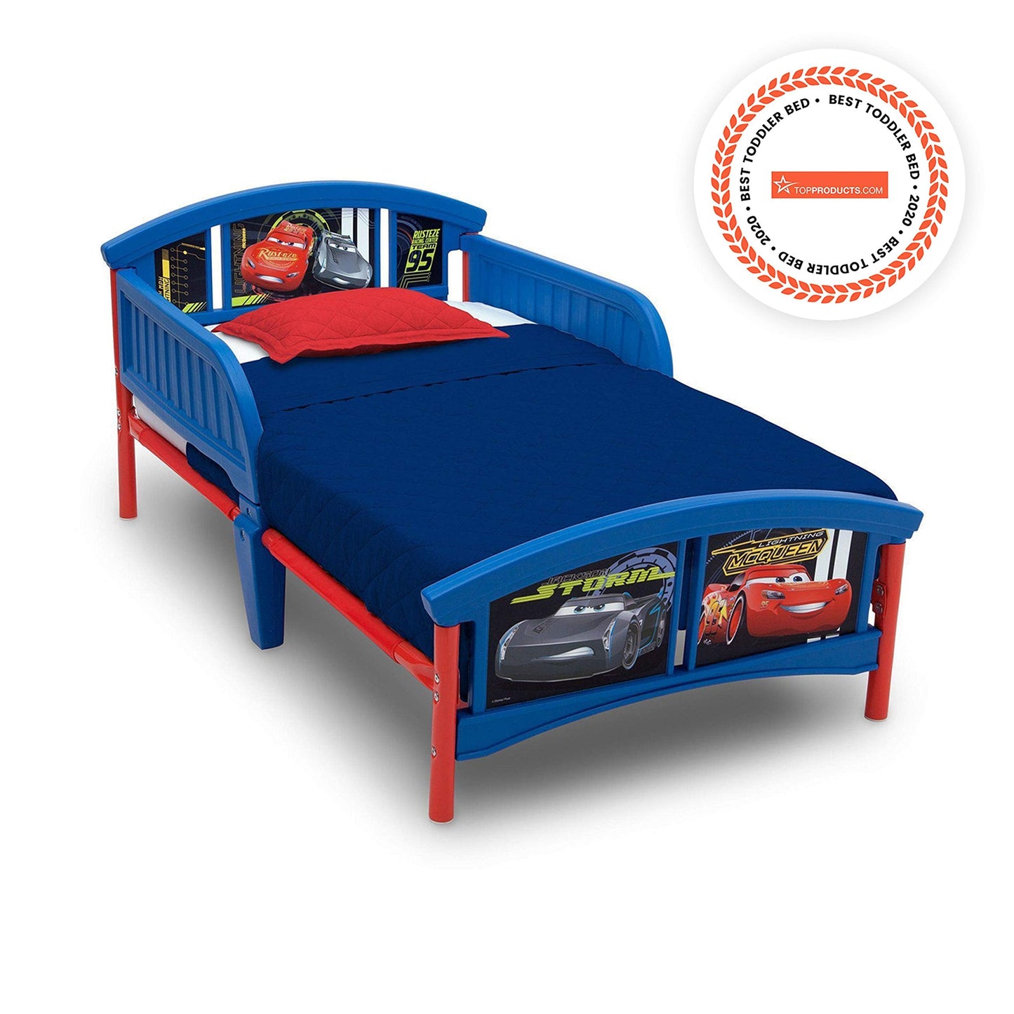 Delta Children Kids Table and Chair Set With Storage (2 Chairs Included) - Ideal for Arts & Crafts, Snack Time, Homework & More, Disney/Pixar Cars, 3 Piece Set & Plastic Toddler Bed, Disney/Pixar Cars