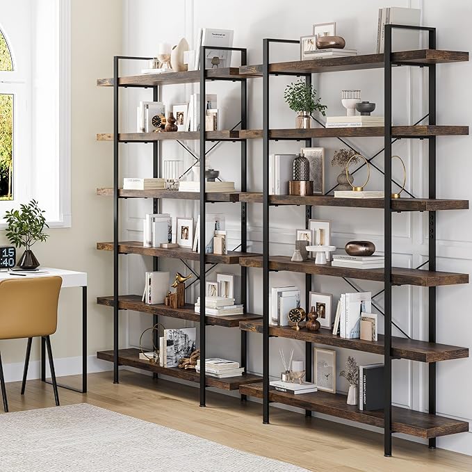 OtterOasis Bookshelf Set of 2, Heavy Duty 6-Tier Industrial Bookcase, 120lbs