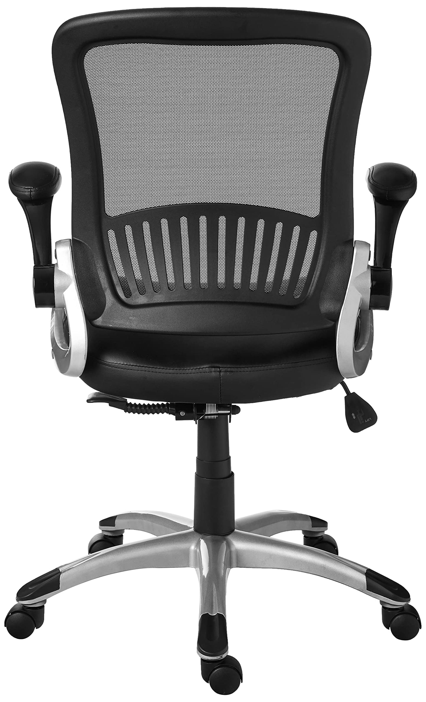 Office Star EM Series Bonded Leather Manager's Adjustable Office Desk Chair with Thick Padded Seat and Built-in Lumbar Support, Black with Silver Finish