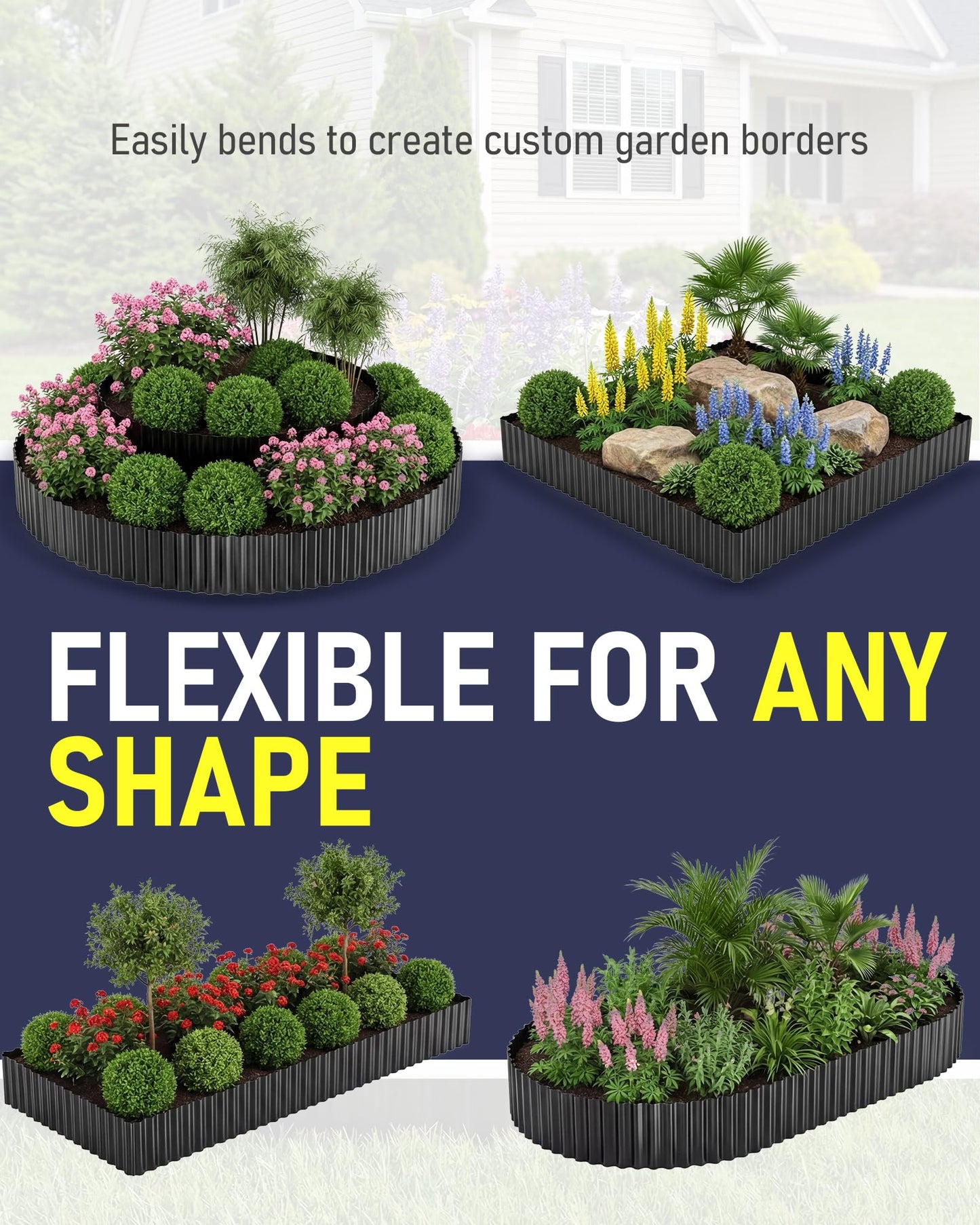 SOCONT Corrugated Metal Garden Edging, 12"×50Ft Durable Landscape Border for Garden, Lawn, Flower Beds and Paver Edging (Black)
