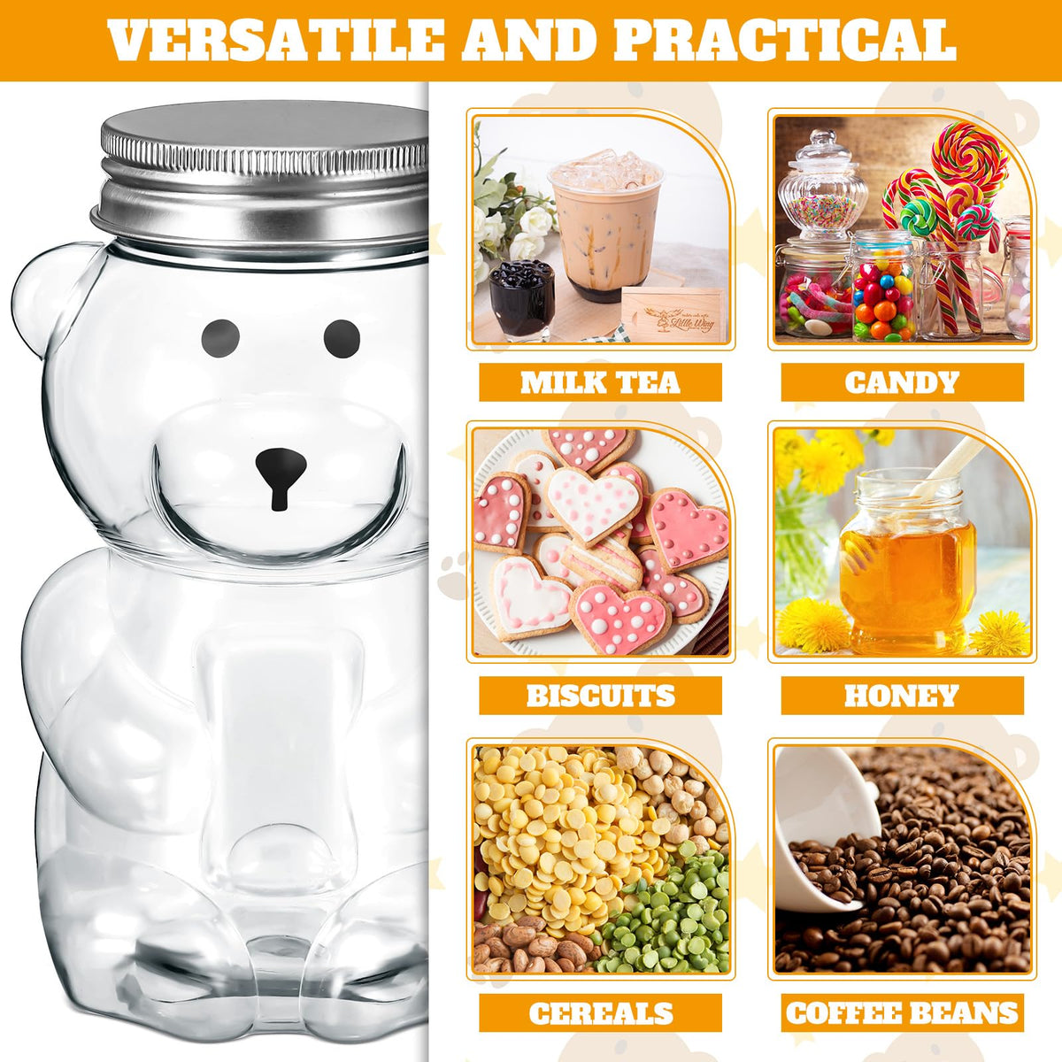 Mumufy 24 Pcs Bear Plastic Jar Empty Bear Shaped Bottle Large Capacity Candy Milk Tea Drinks Container for Making Candy Gifts DIY Decoration(12 oz)