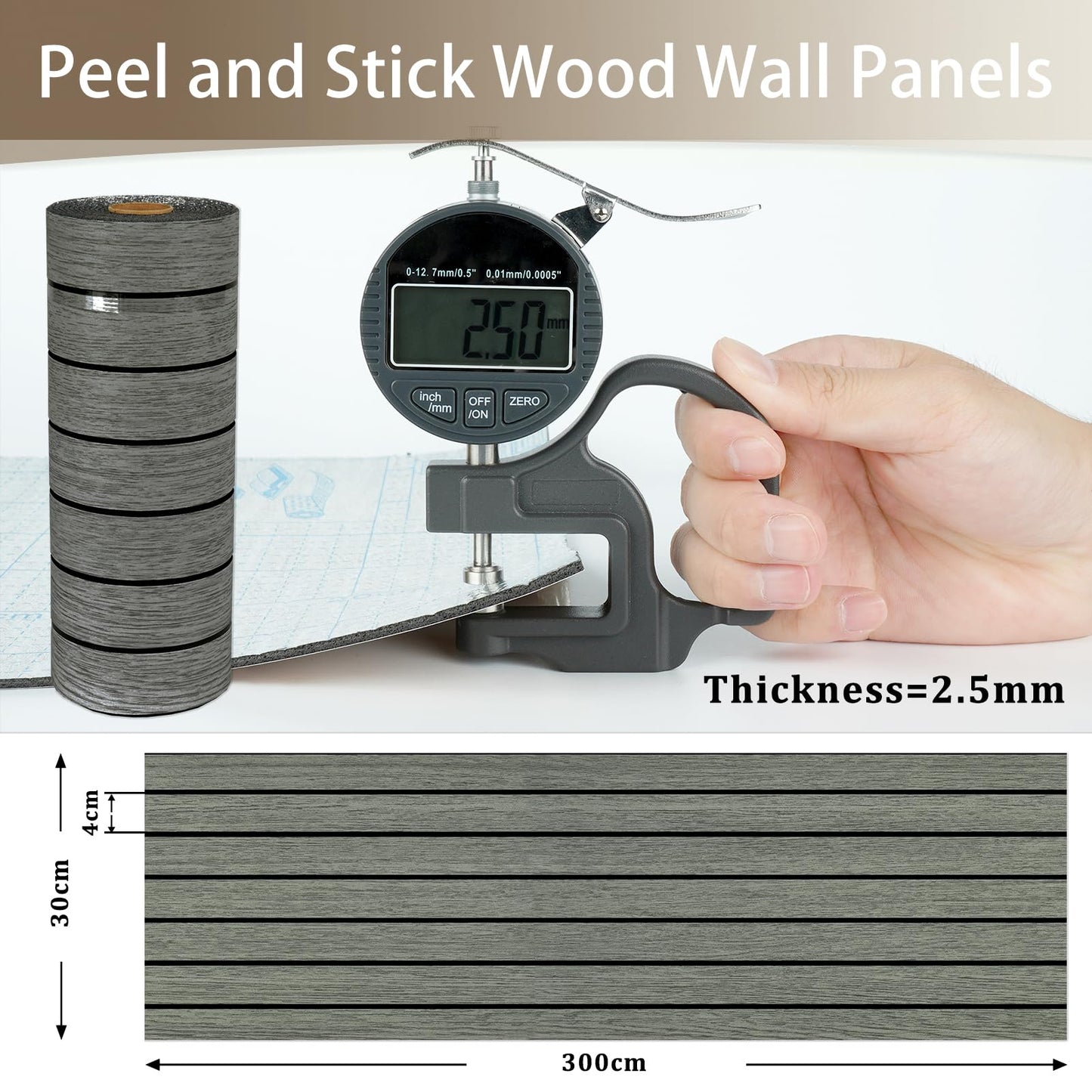 Skyblur Grey/Black Wood Slat Wall Panels for Interior Wall Decor PVC 3D Peel and Stick Wood Panels Textured Self Adhesive Removable Wooden Wallpaper for Bedroom Entrance Stick on Walls 11.8 x 118 in