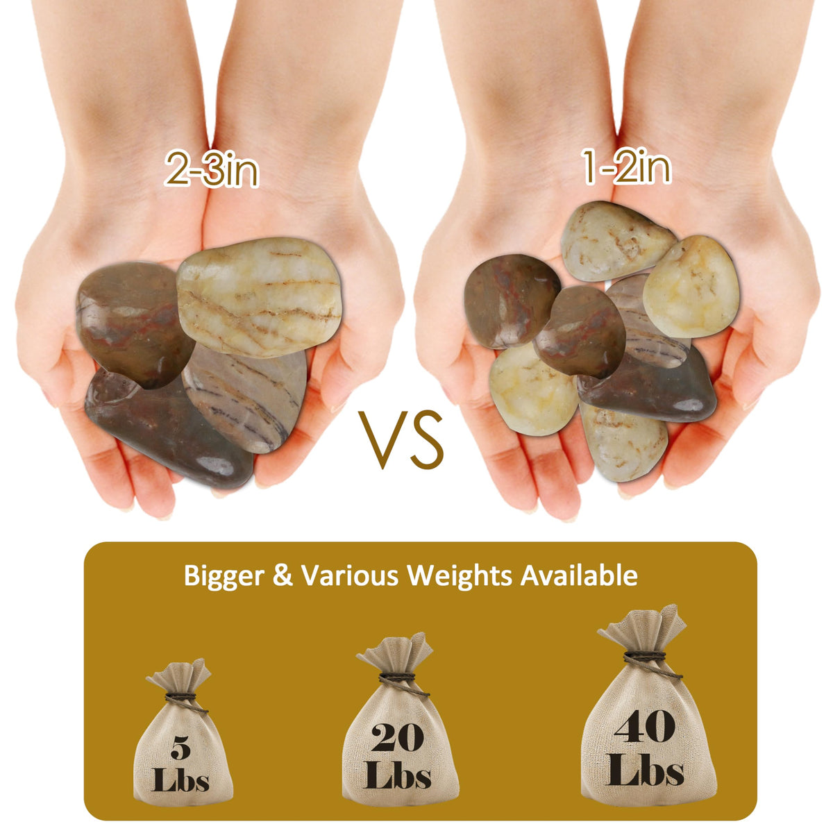 Sunnyglade 5 LBS River Rocks, 2-3 Inch Natural Pebbles for Indoor Plants, High Polished Decorative Stones Vase Filler Fish Tank Aquariums Landscaping Garden Outdoor and Indoor DIY (5, Pounds)