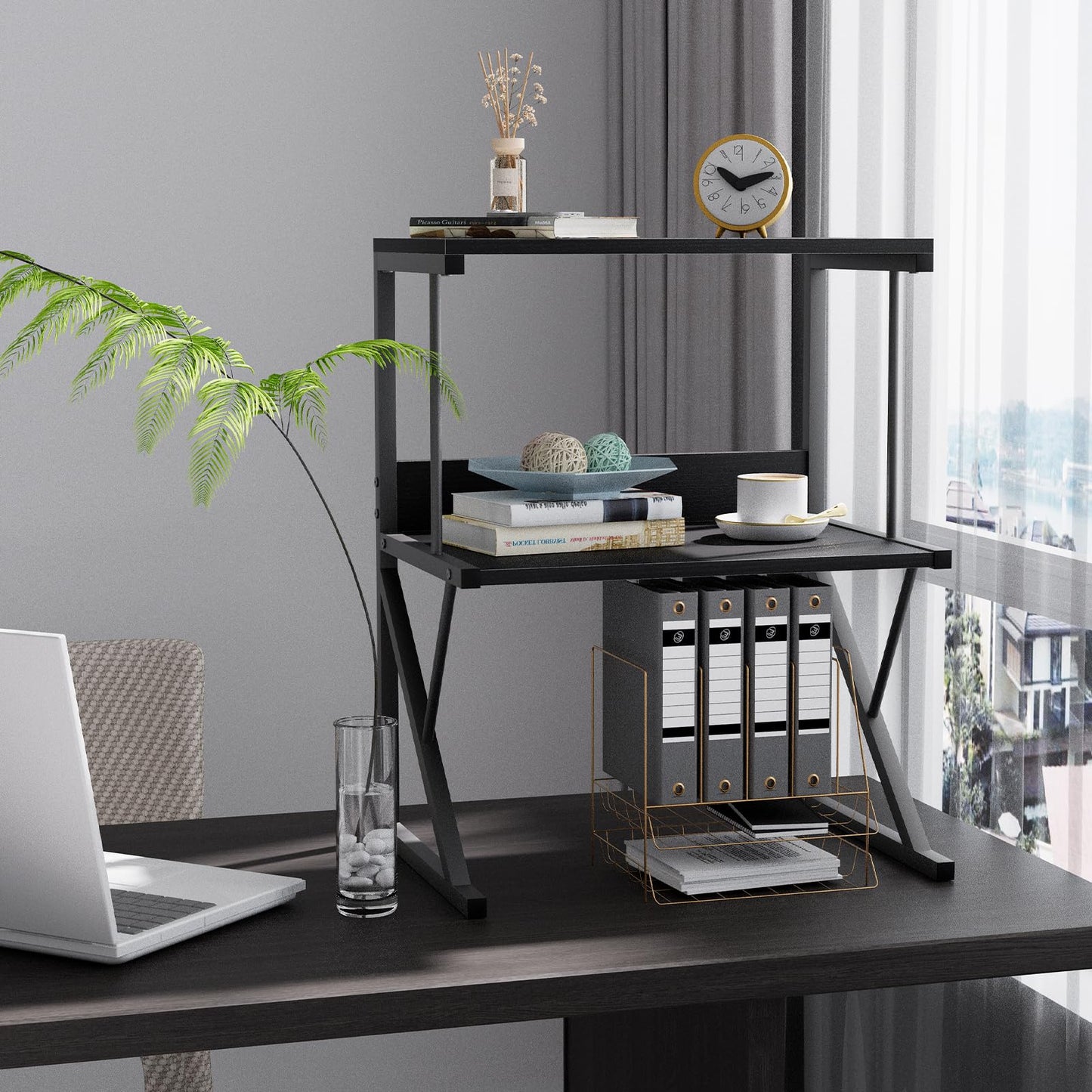 aboxoo Printer Stand for Desk, Desktop Printer Shelf Large 3-Tier Multi-Purpose Office Organization Shelves for Home Office, Black