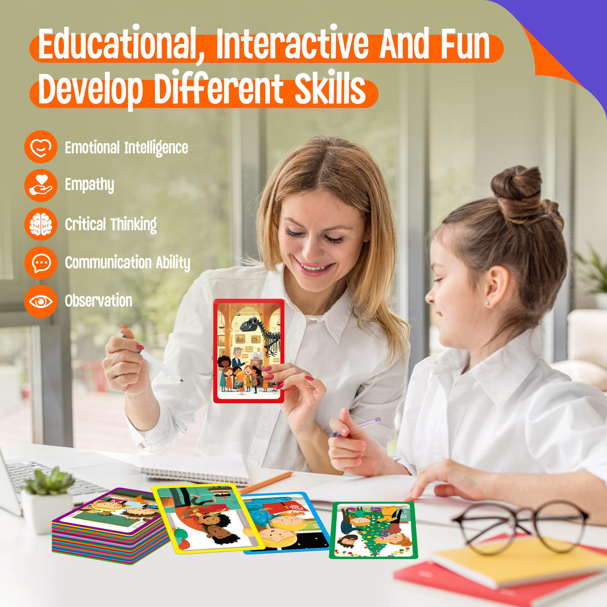 80 Scene Conversation Cards,480+ Questions Of What,Where,Who,Why & How,Materials for Social Skills,Learn Through Friendly Illustrations Of Situations,Develop Emotional Intelligence & Critical Thinking
