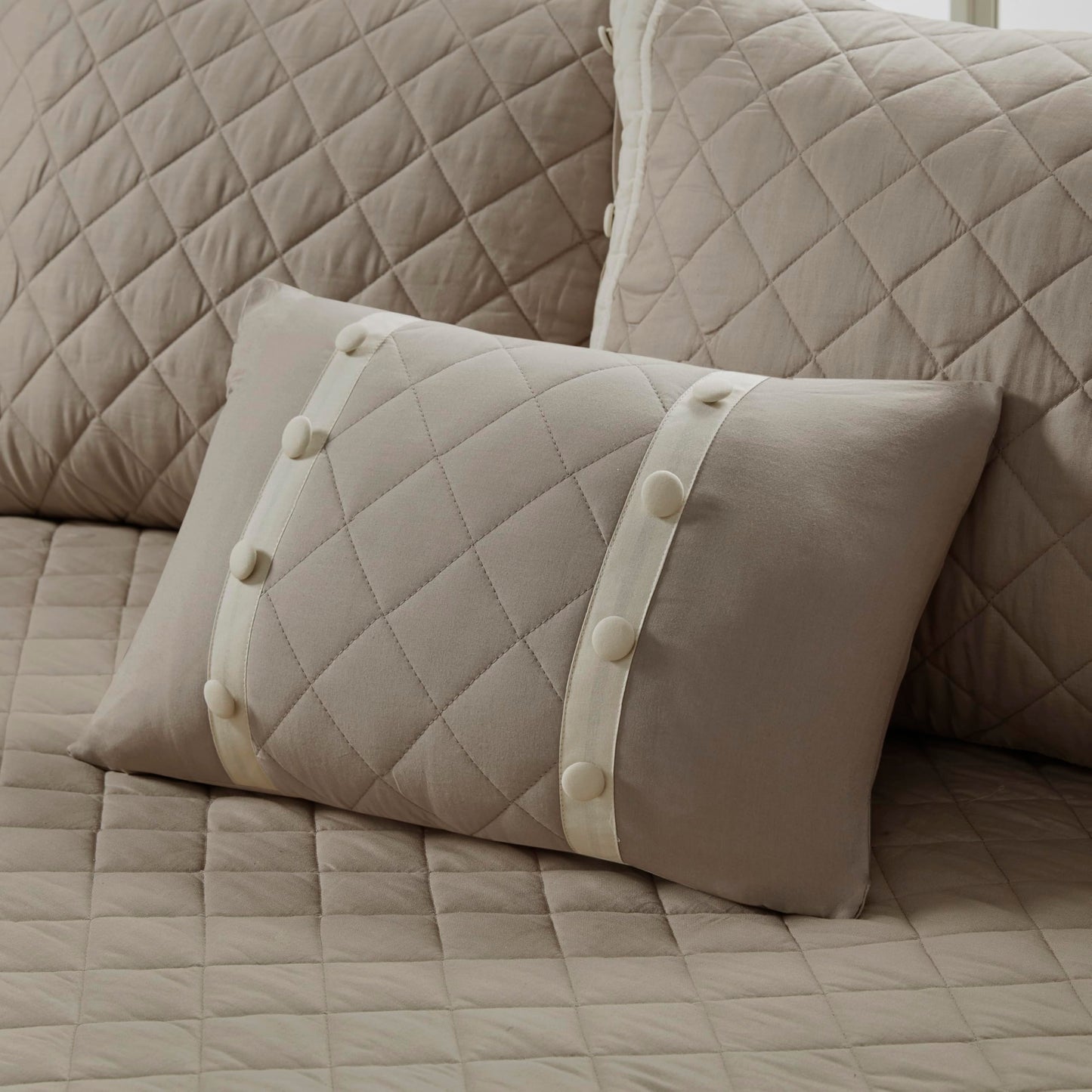 Madison Park 100% Cotton Daybed Cover Set - Trendy Design, All Season Luxury Bedding with Bedskirt, Matching Shams, Decorative Pillow, Diamond Quilted, Khaki 75"x39" 6 Piece