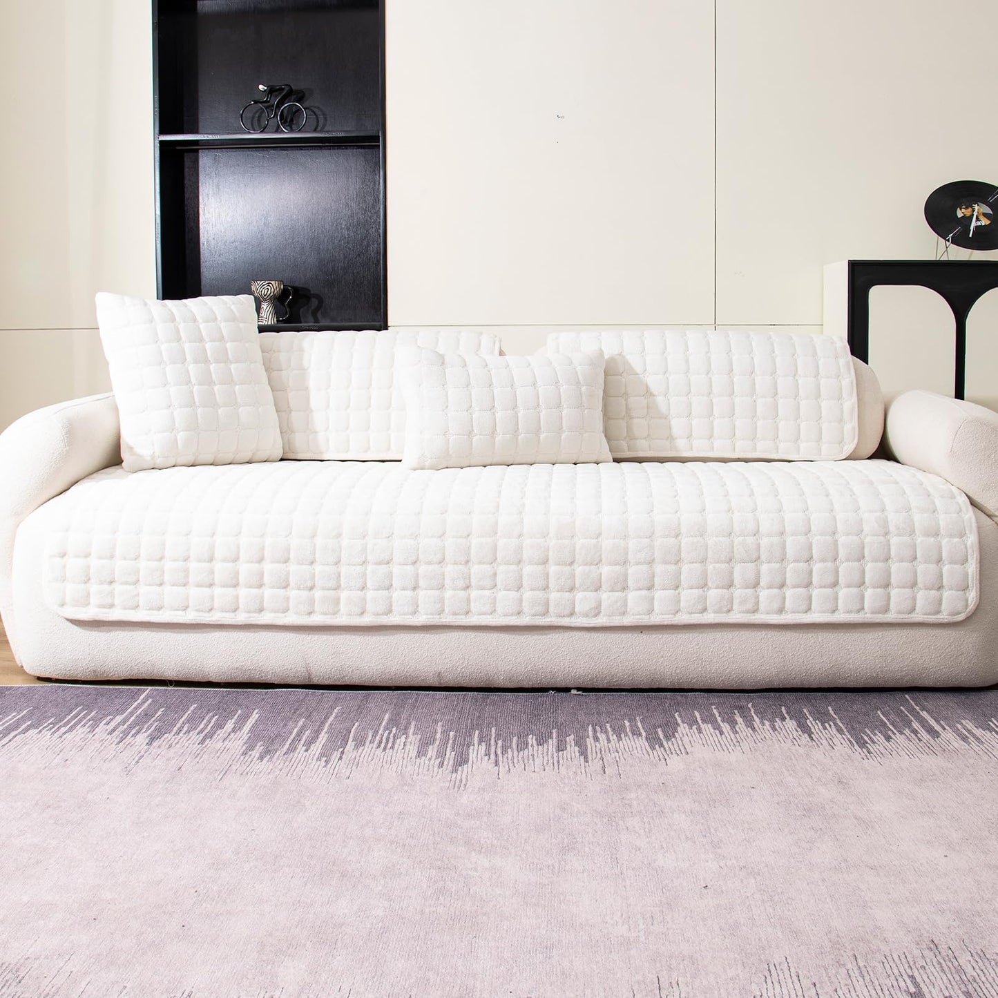 MDSASFD Velvet Couch Cover, Washable Sectional Sofa Cover, Anti Slip Sofa Slipcover for 3 Cushion Couch Sofa L Shaped Armrest Backrest, Furniture Protector Covers for Pets Kids(White, Only 1 PCS)