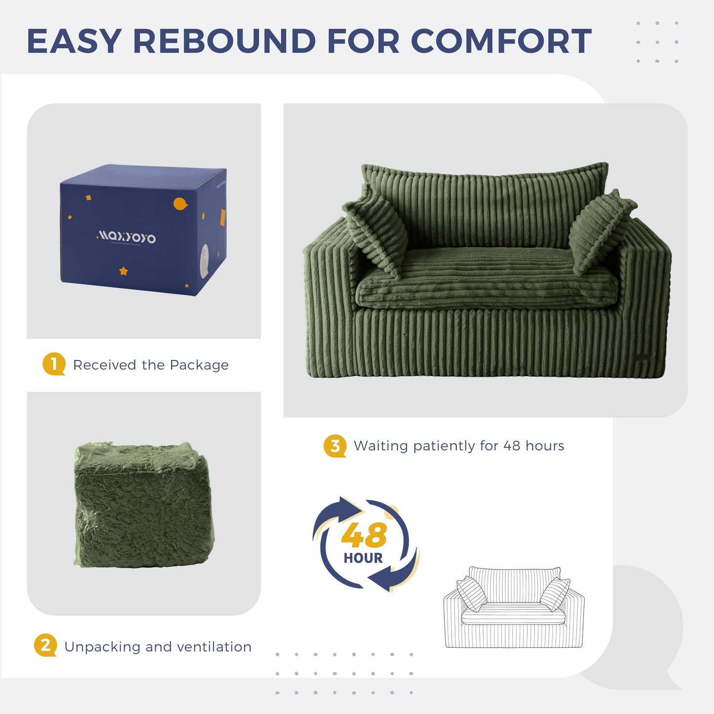 MAXYOYO 59" Bean Bag Sofa Couch, Loveseat Boneless Couch in a Box, Upholstered Small Mini Sofa with Deep Seating for Living Room Bedroom Office Apartment, No Assembly, Dark Green