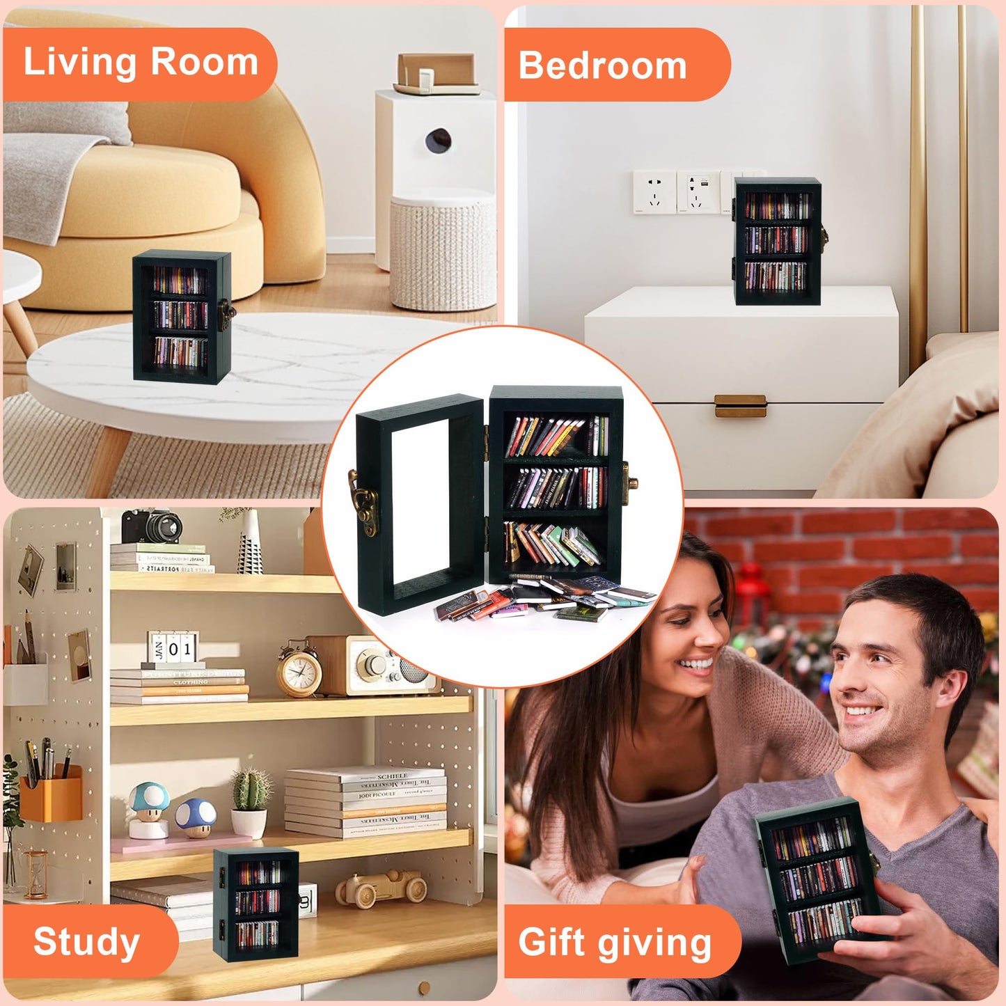 yyiviking Anxiety relief bookshelf – Includes 60 Mini Books, Solid Wood Mini Library for Mental Wellness, Desk & Home Office Decor, Unique Gift(Dark Green)