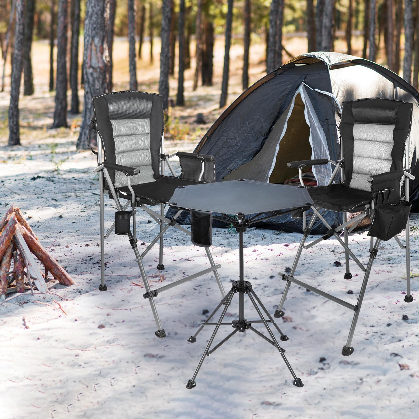 Stonehomy Extra Tall Folding Chairs 2 Pack & Adjustable Height Folding Table Set, Portable Outdoor Bar Table & Foldable Director Chairs with Makeup Pocket for Backyard,Beach,Travel with Storage Bag