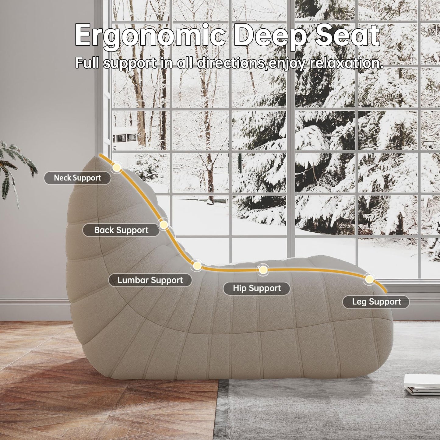 WHGBJA Bean Bag Chair for Adults, Lazy Bean Bag Sofa for Bedroom, Living Room, Reading, Gaming Floor Sofa Chair, Boneless, Comfy