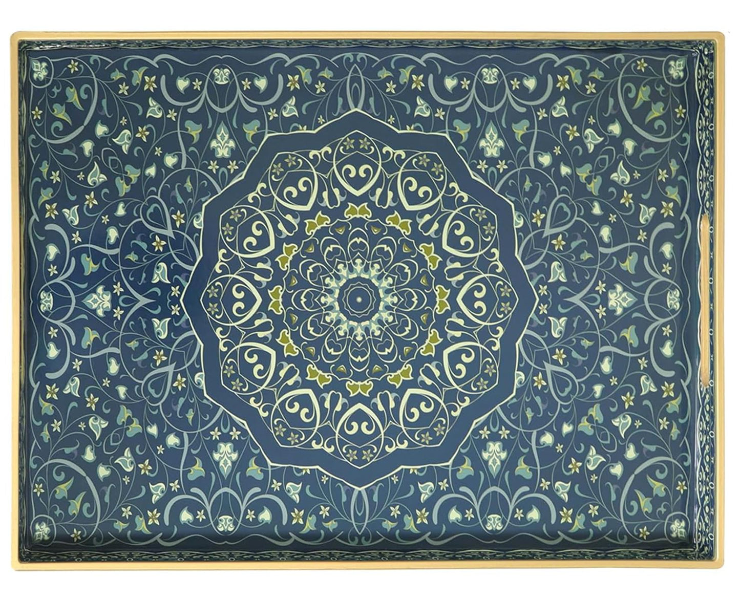Umisriro Decorative Tray, Blue Serving Tray with Handles, Set of 2, Plastic Coffee Table Tray for Living Room, Ottoman, Bathroom, Kitchen, Decor, Large 15.7”*11.8”, Small 13.7"*9.8"