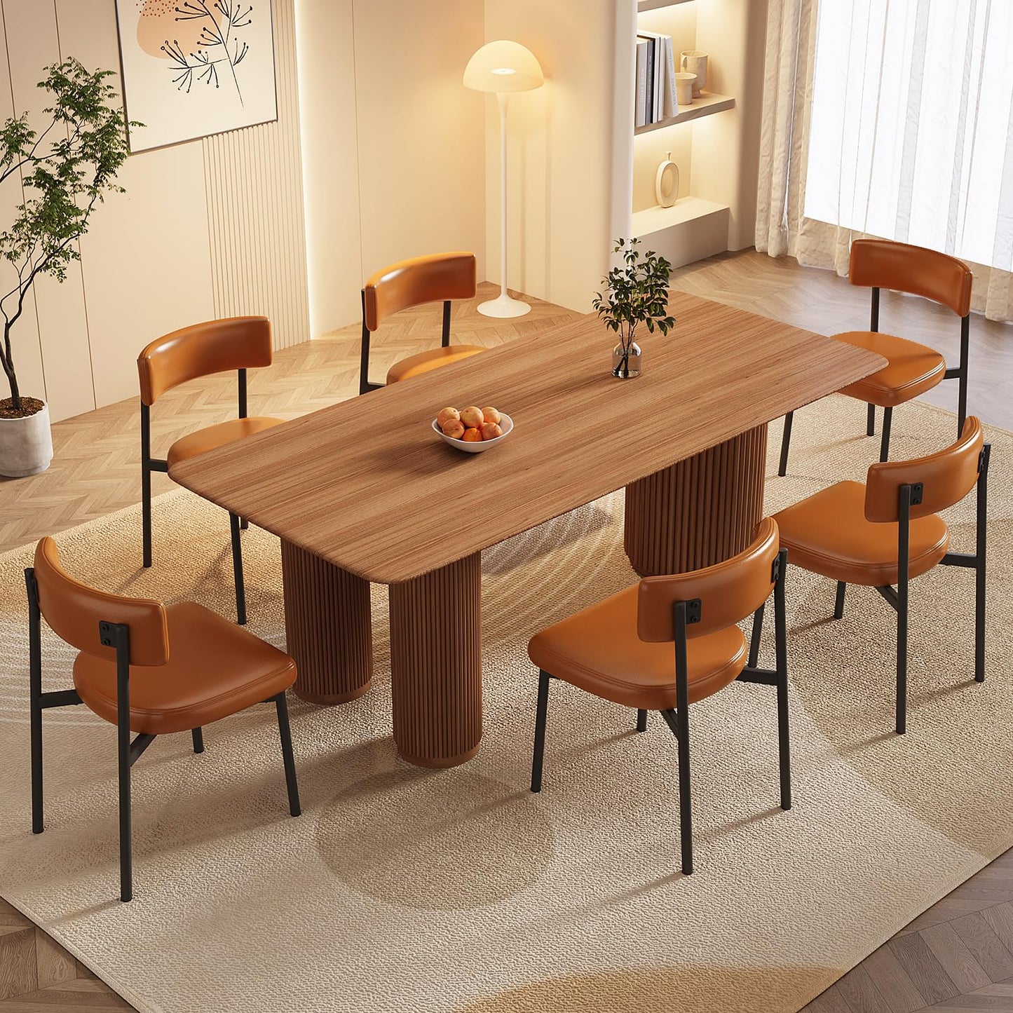 LUCKIIA Dining Chairs Set of 2 Leather Upholstered Modern Mid Century Kitchen Dining Room Chairs with Metal Legs (Brown)