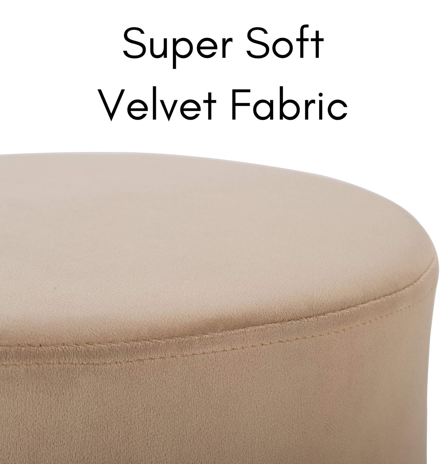 BIRDROCK HOME Round Ottoman Foot Stool – Modern Soft Padded Velvet Vanity Chair with Silver Metal Trim – Accent Chair or Foot Rest for Living Room, Bedroom, or Dressing Room (Taupe)