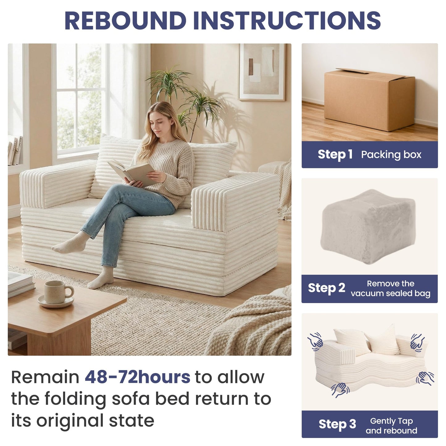 Winzoo Convertible Sofa Bed, 4-in-1 Boneless Loveseat with Removable Armrests Backrest, Corduroy Futon Couch Bed with Pillow, Foldable Mattress Sleeper Sofa for Living Room Bedroom Small Place (Beige)