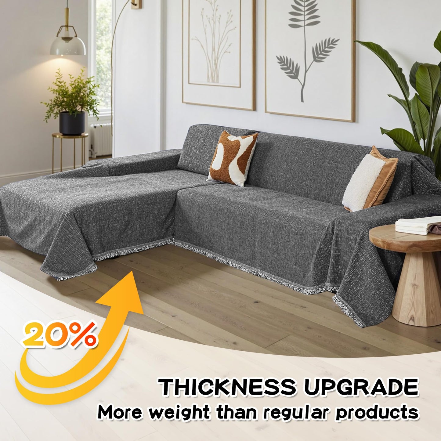 MYSKY HOME Couch Cover for Sectional Sofa, 2 Pieces Couch Covers for L Shape Sofa Cover, Furniture Protector for Pets, Kids, Sofa Slipcover for 2-3 Cushion Couch (71"x118"+71"x118", Dark Grey)