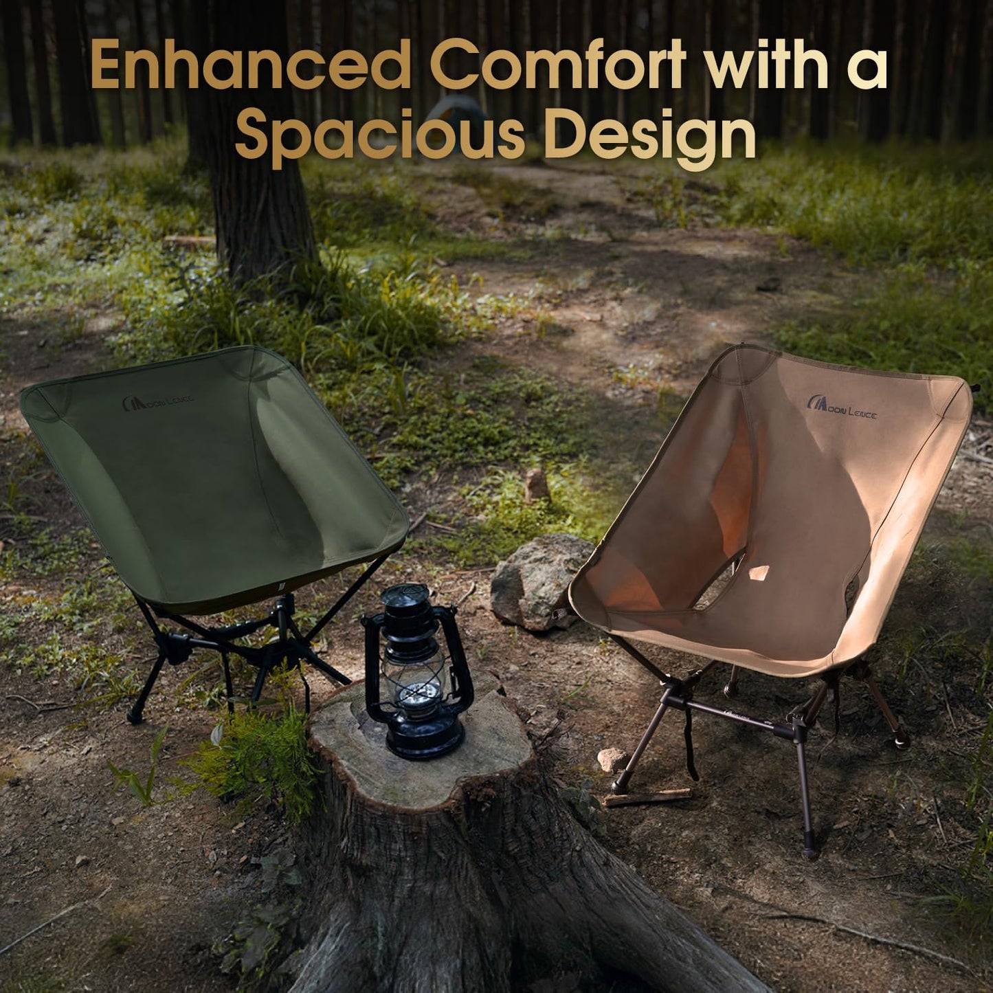 MOON LENCE Portable Camping Chair Plus, Larger & Roomier, Compact and Lightweight Still, Folding Chair for Backpacking & Hiking, 330Lbs Capacity (Desert Rust-2pack)