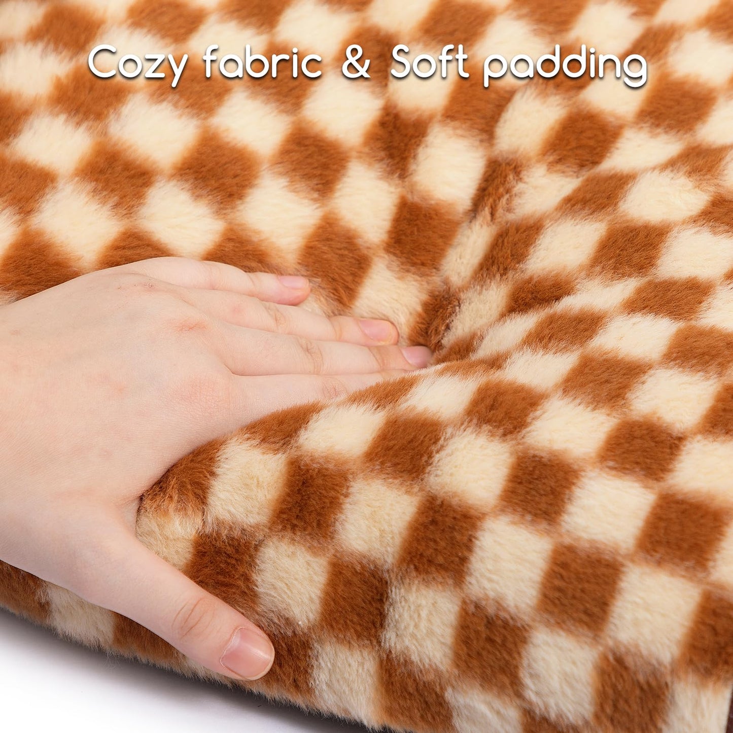Hollypet Fluffy Dog Cat Bed Pet Couch Beds Plush Soft Warming Washable Puppy Bed for Small Medium Dogs and Large Cats, Brown and Light Yellow, 24" L x 18" W x 10" Th
