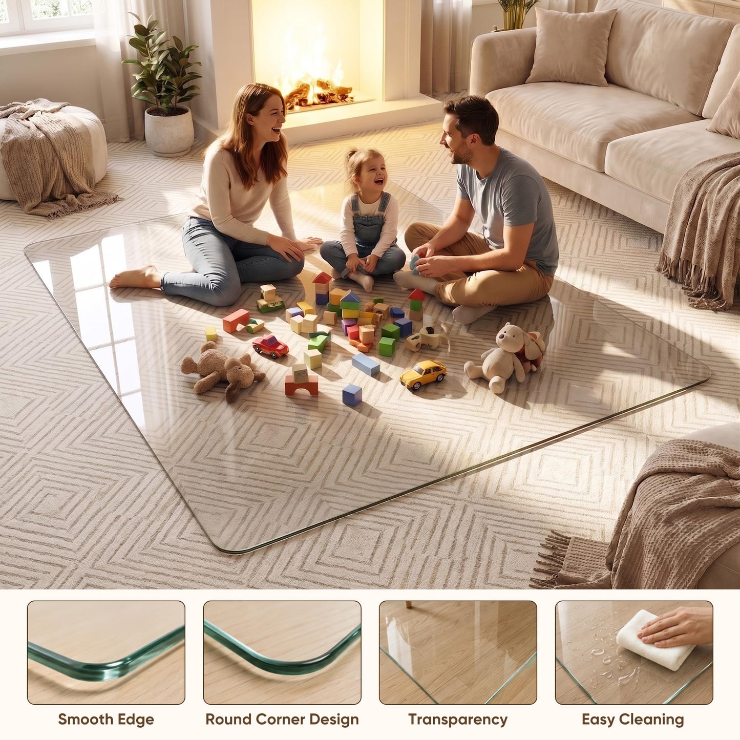 Antok Tempered Glass Chair Mat, 48"x72" Office Chair Mat for Carpet & Hardwood Floors, Heavy Duty 0.2" Desk Chair Mat for Smooth Rolling at Home or Office