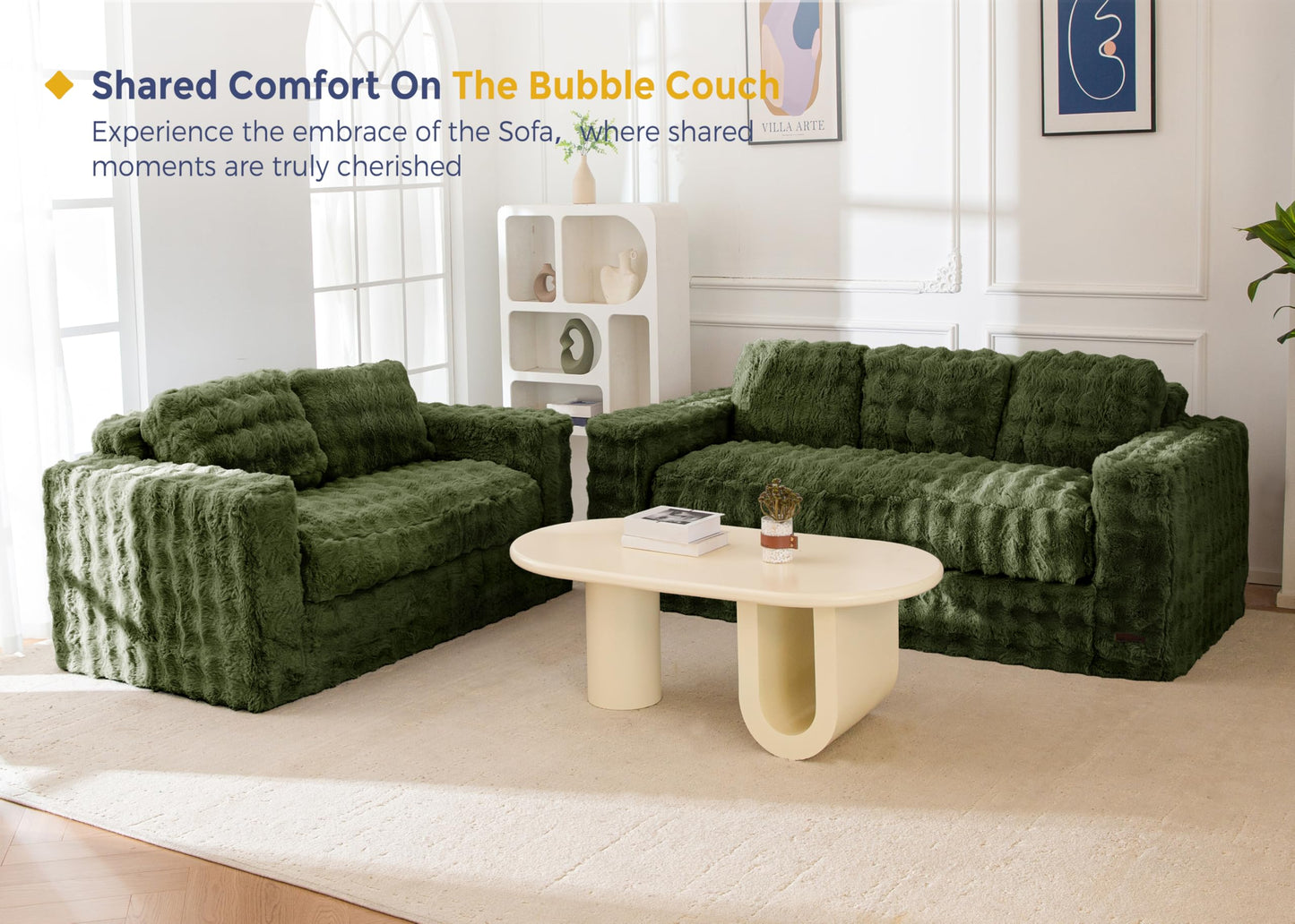 MAXYOYO Loveseat Sofa for Living Room, Small Sofa Couch Tufted Boneless Couch, Comfy Bean Bag Chair for Small Space Bedroom Apartment, No Assembly Needed, Green